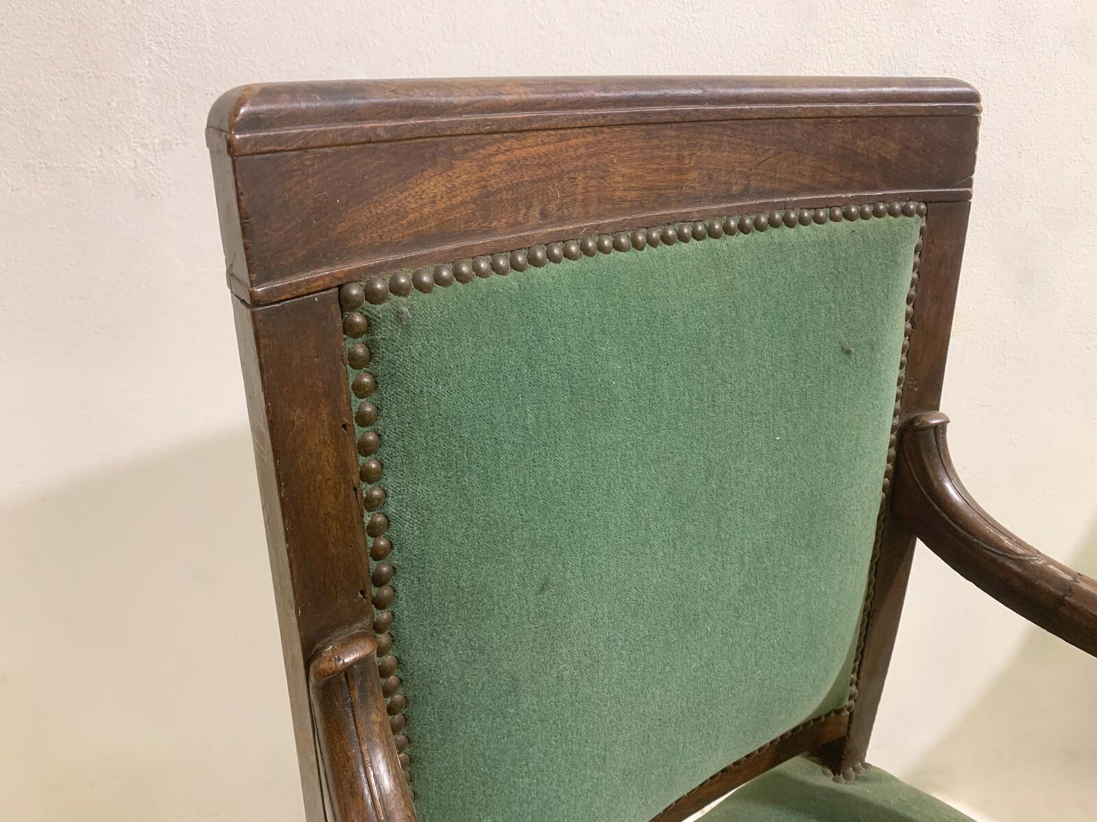 Pair of Green Armchairs, Empire, Mahogany, 19th Century For Sale 5