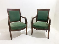 Pair of Green Armchairs, Empire, Mahogany, 19th Century