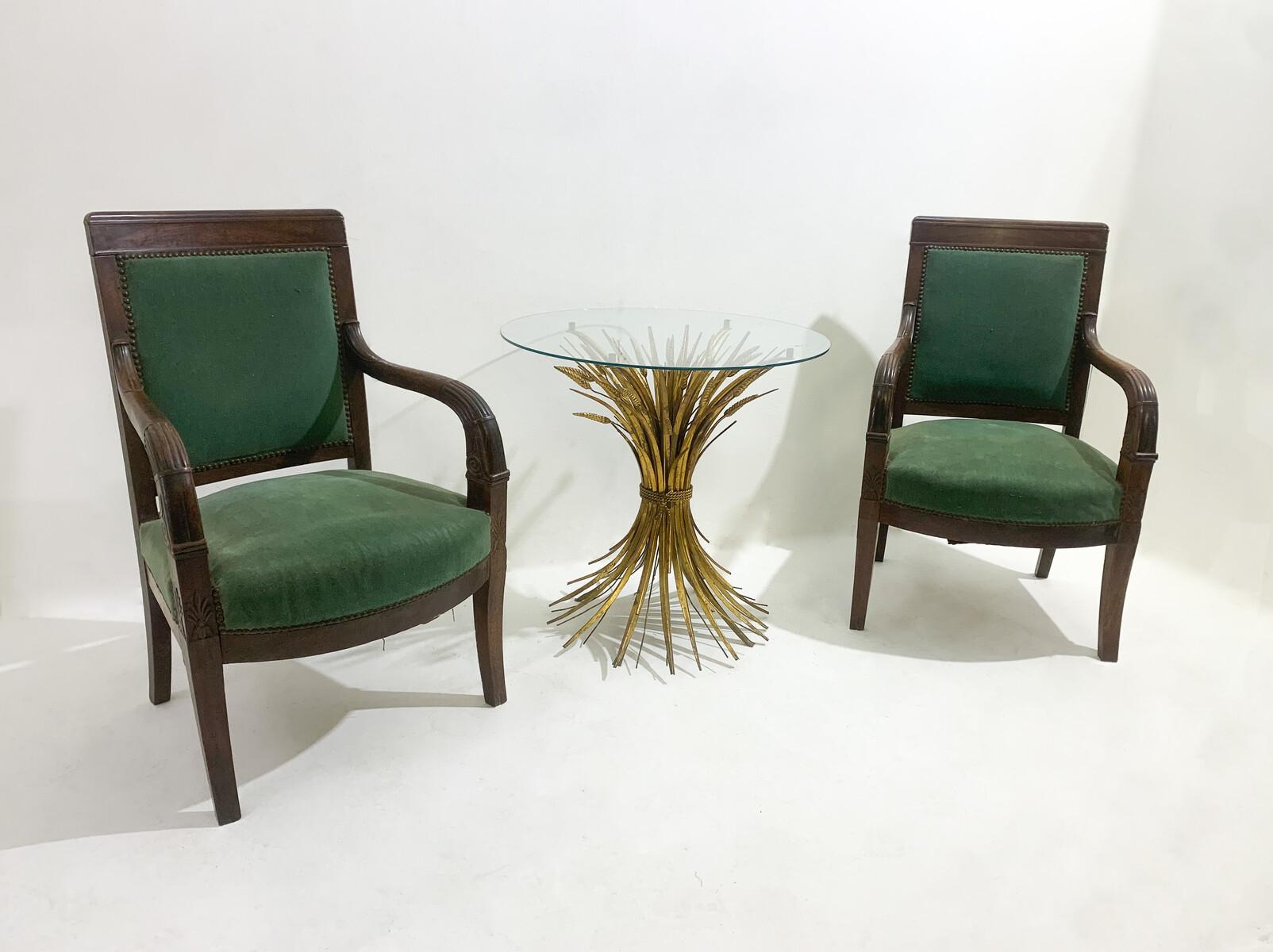 Pair of Green Armchairs, Empire, Mahogany, 19th Century For Sale 1