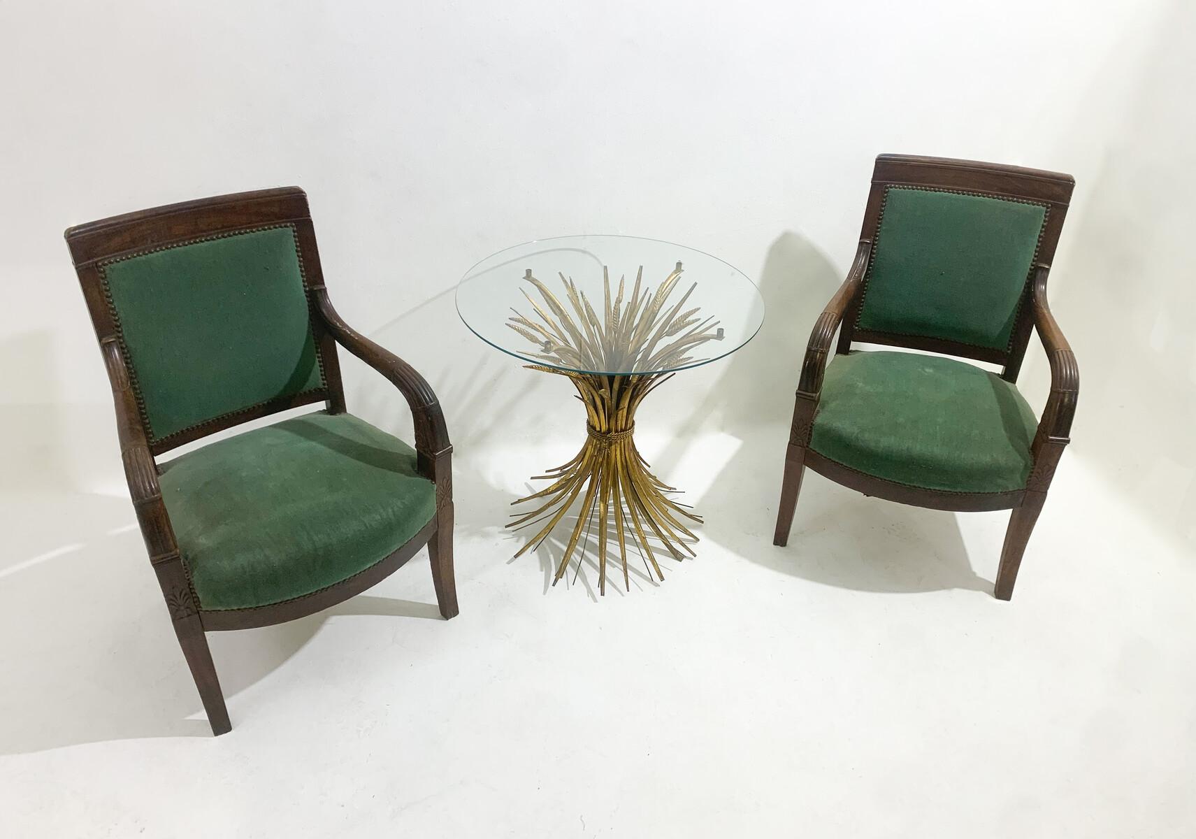 Pair of Green Armchairs, Empire, Mahogany, 19th Century For Sale 2