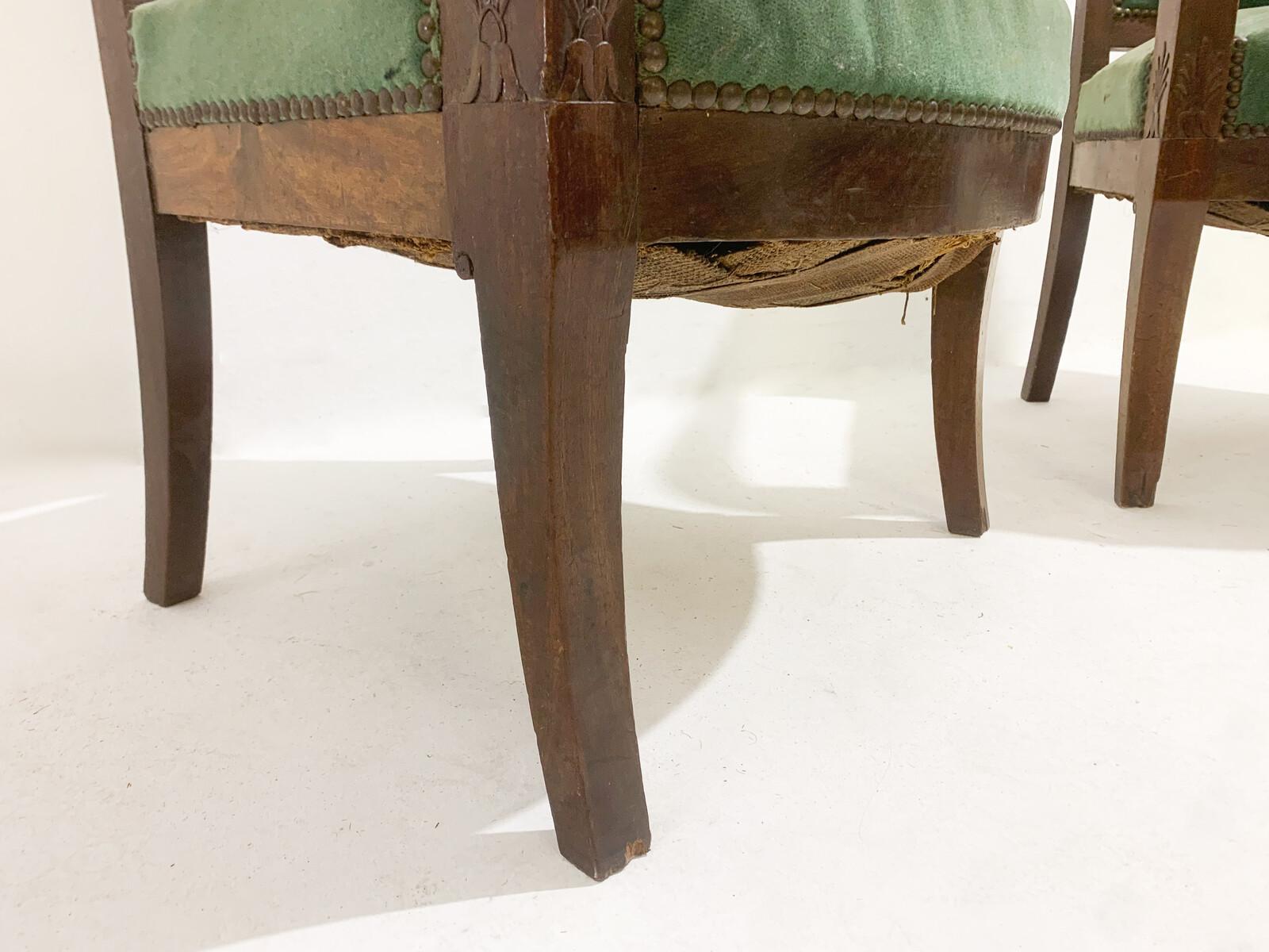 Pair of Green Armchairs, Empire, Mahogany, 19th Century For Sale 4