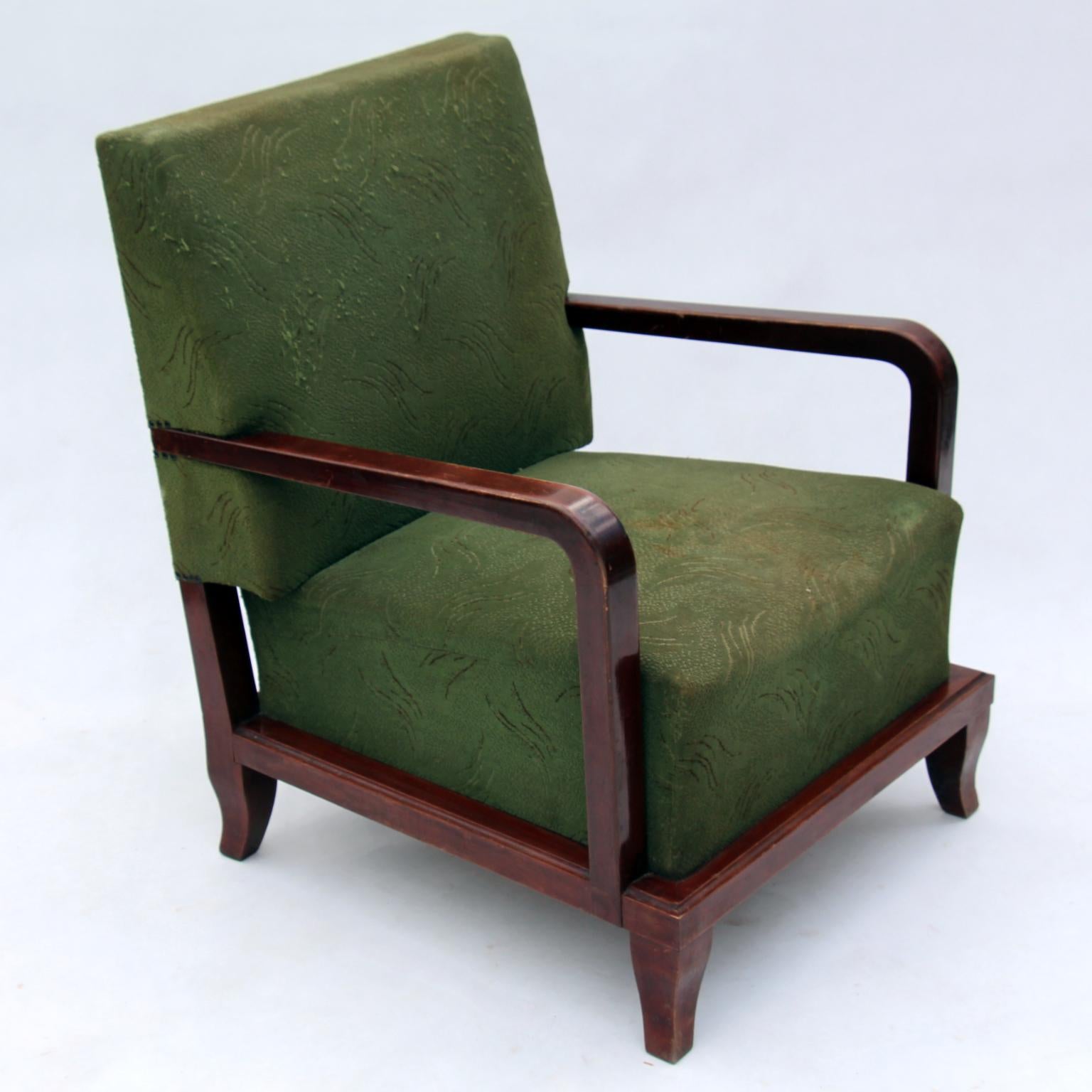 Pair of green Art Deco armchairs, in original condition.