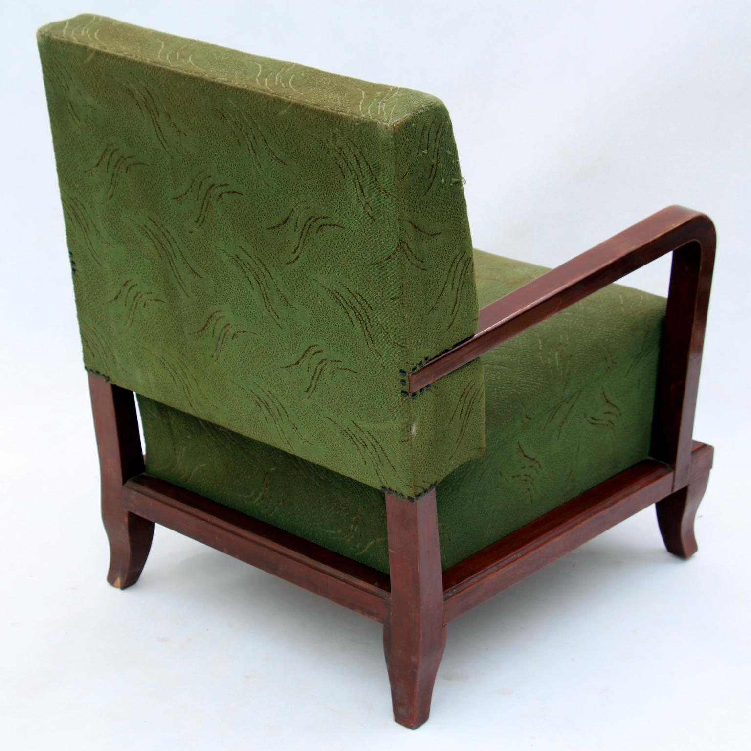 Pair of Green Art Deco Armchairs, circa 1930 In Good Condition In Lucenec, SK