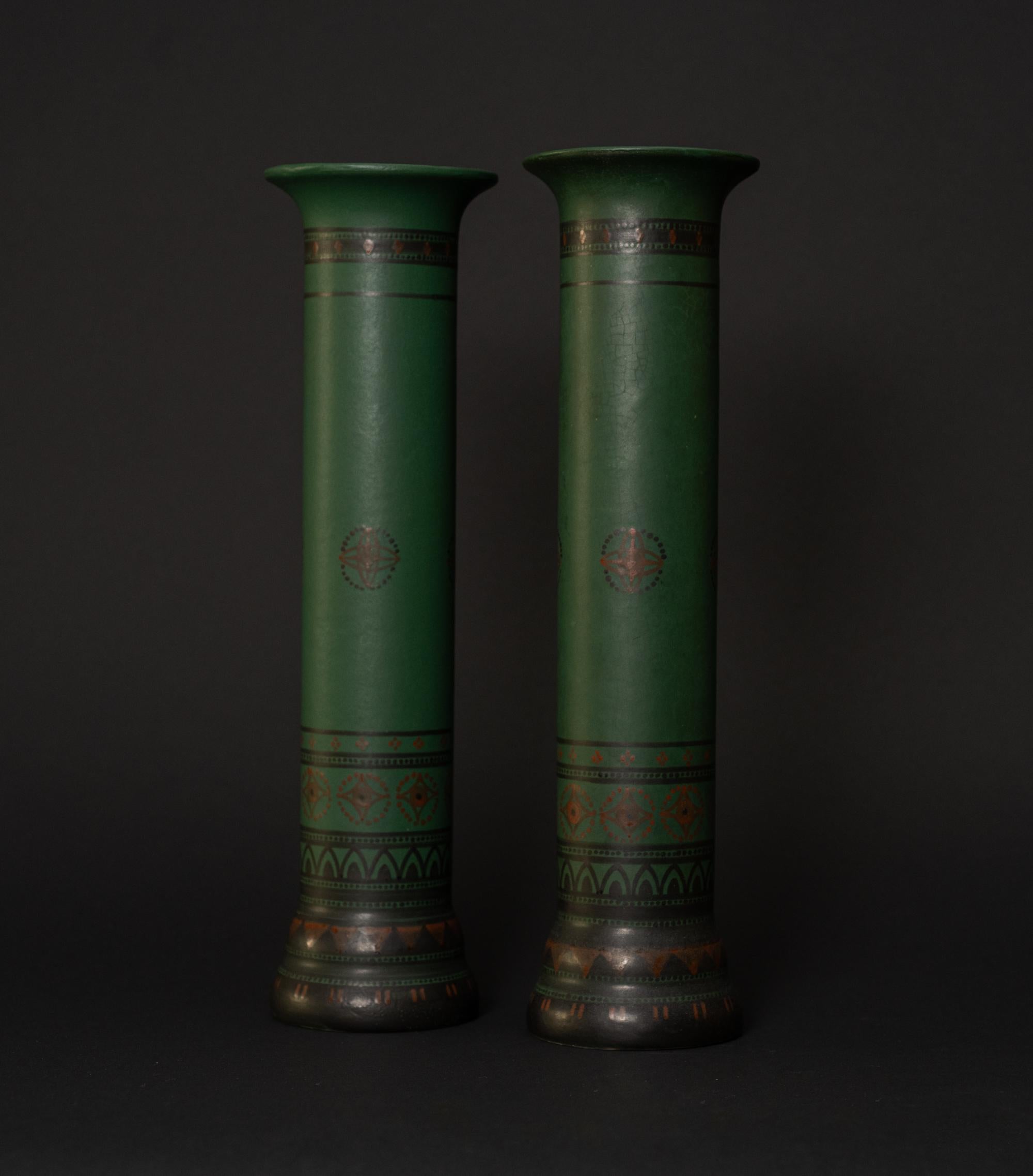 Dutch Pair of Green Art Nouveau Vases by Bert Neinhuis for Distel, Amsterdam For Sale