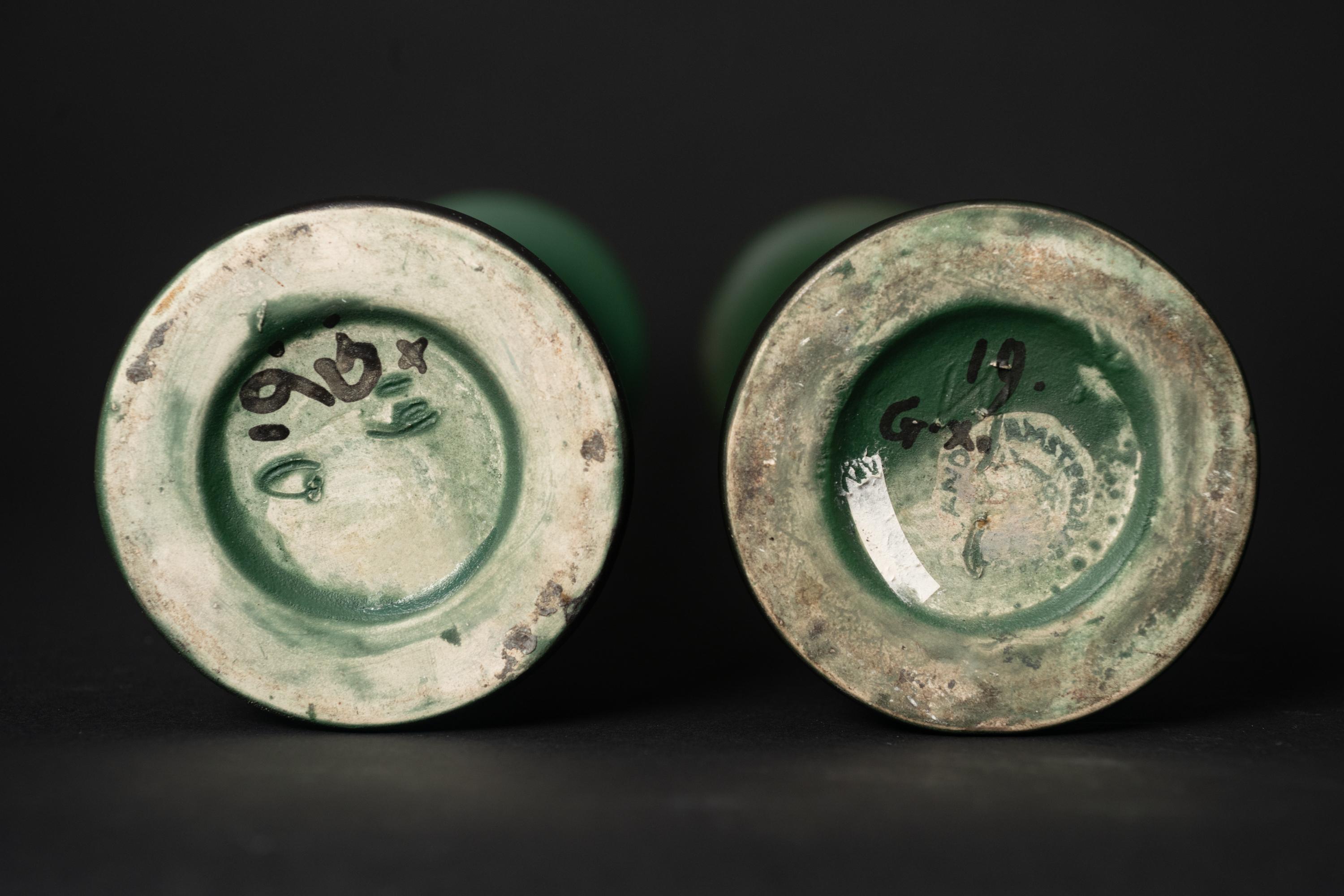 Pair of Green Art Nouveau Vases by Bert Neinhuis for Distel, Amsterdam For Sale 2