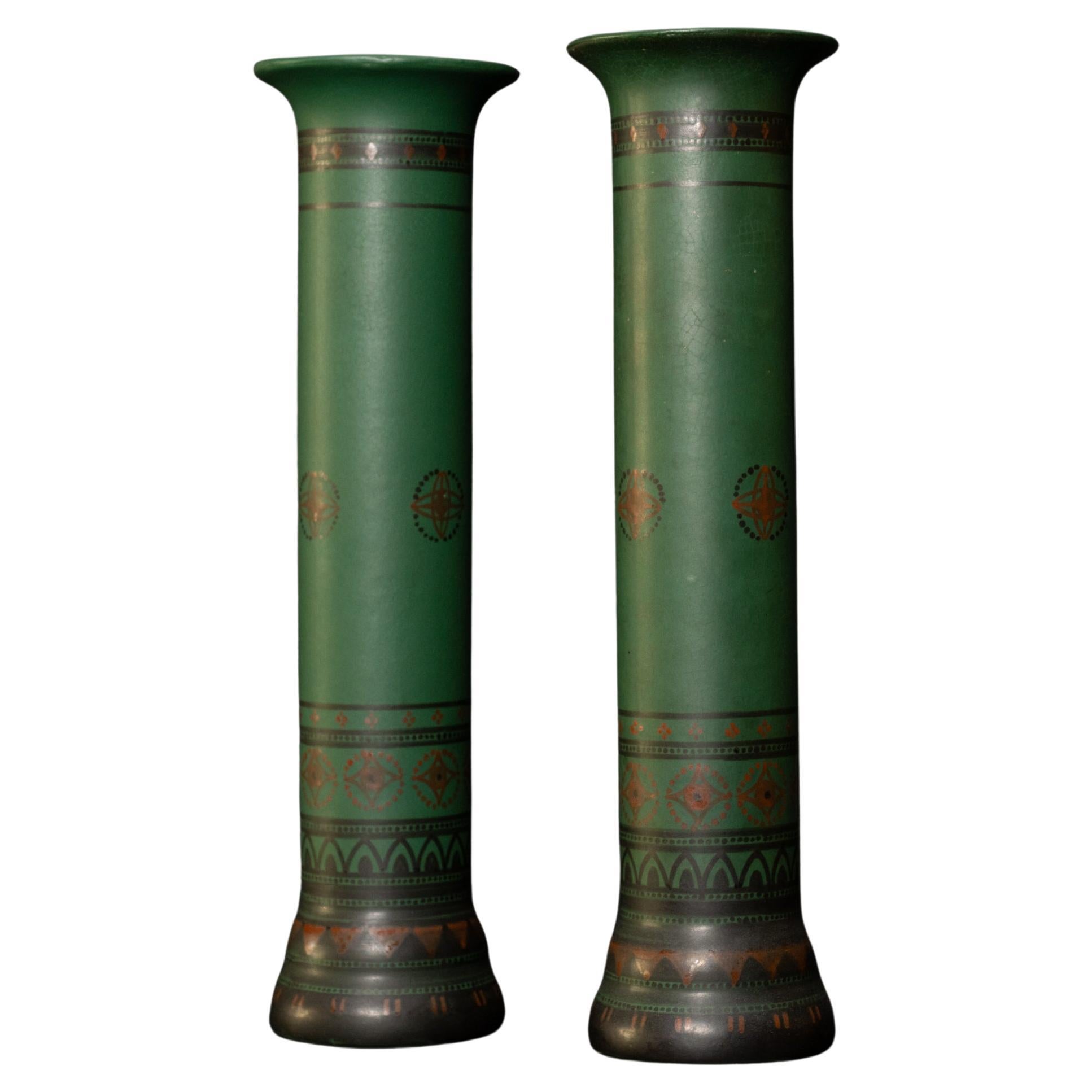 Pair of Green Art Nouveau Vases by Bert Neinhuis for Distel, Amsterdam For Sale