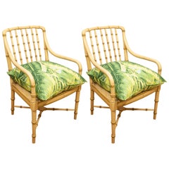 Vintage Pair of Green Bamboo Chairs