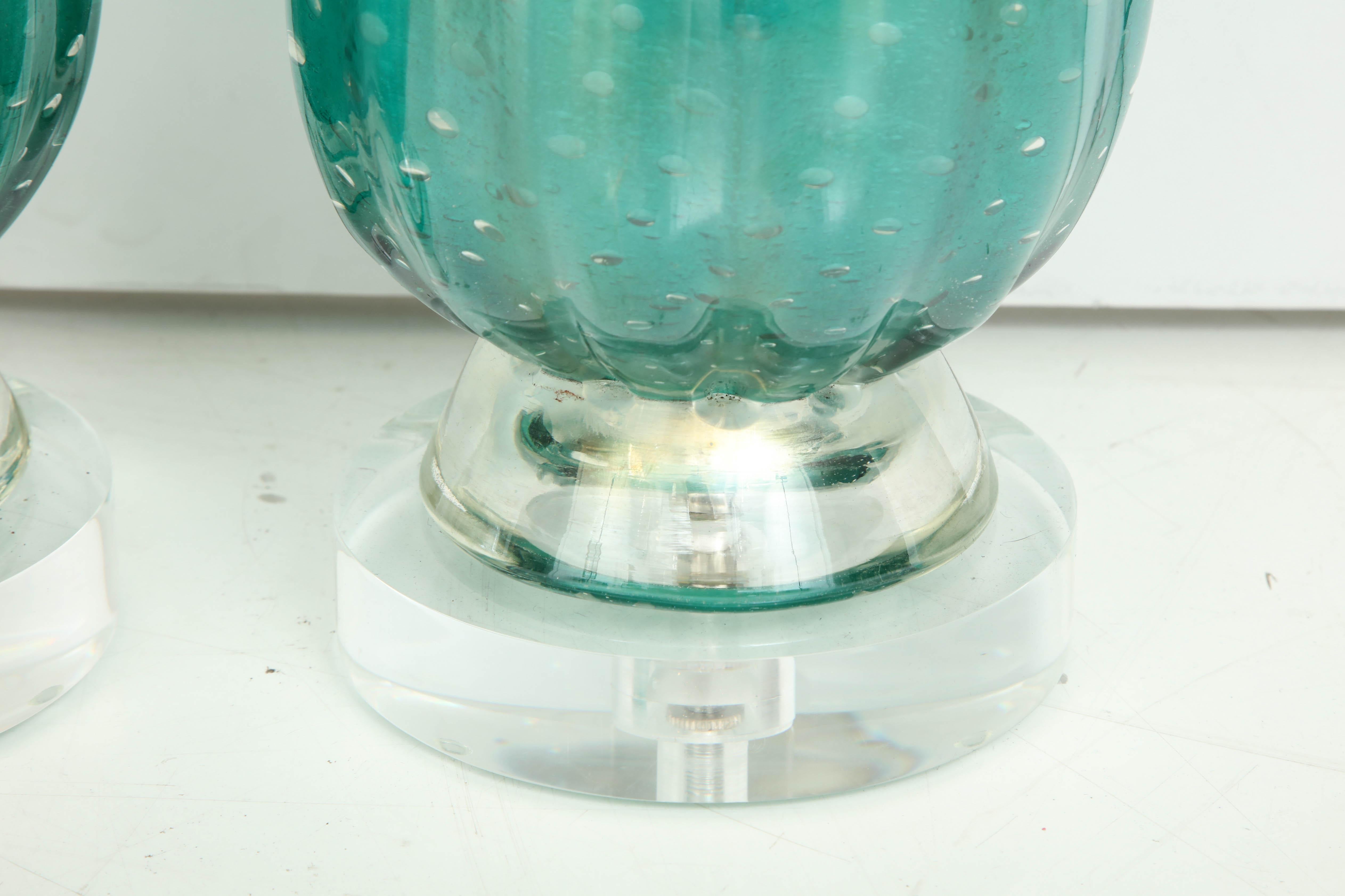 Murano Glass Pair of Green Barovier Lamps