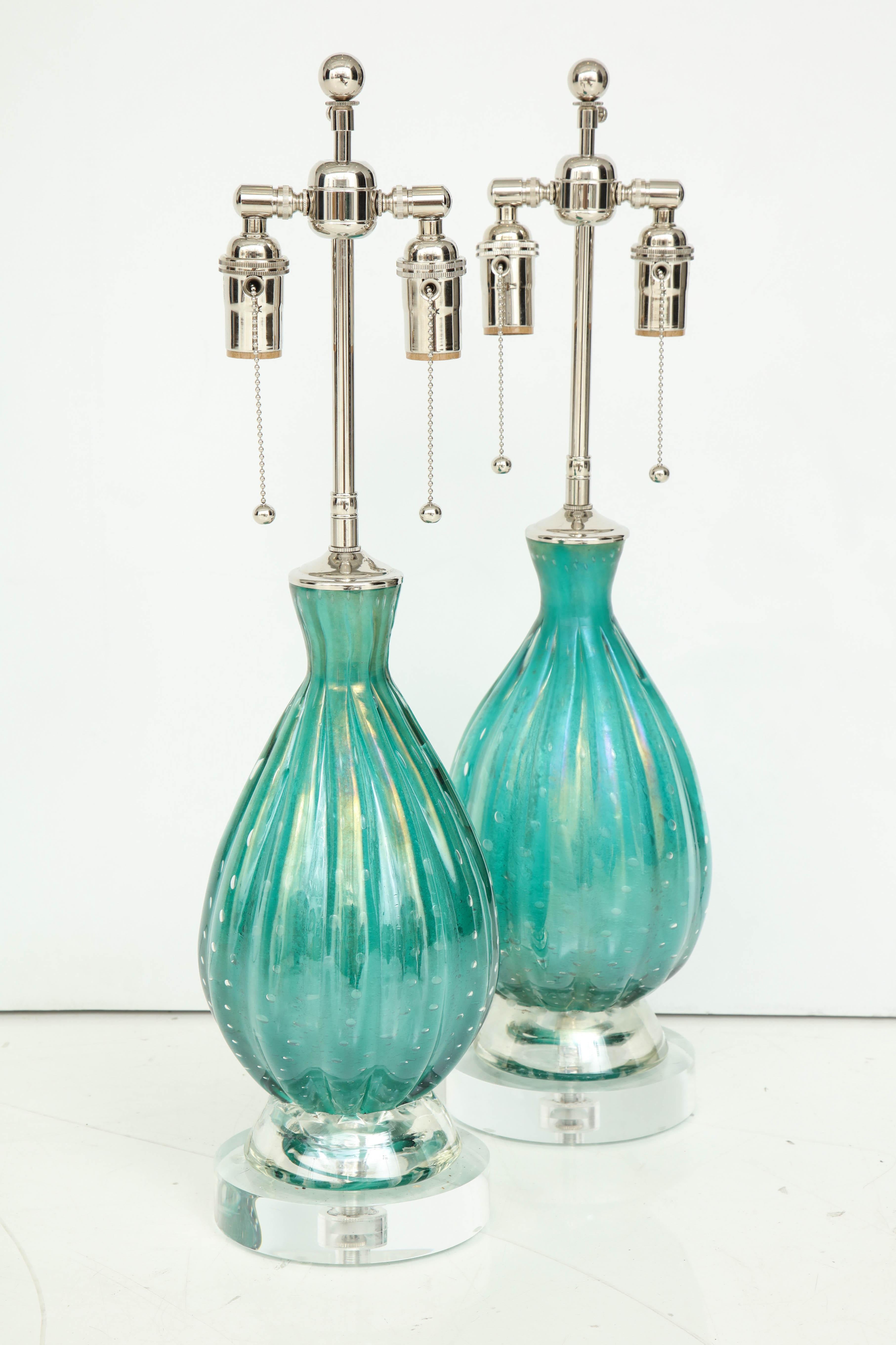 Mid-20th Century Pair of Green Barovier Lamps