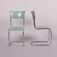Pair of Green Bauhaus Chairs Made in 1930s Czechia, Made by Robert Slezák