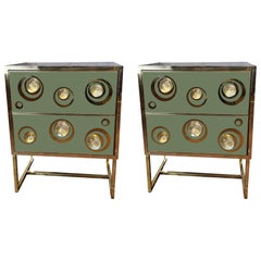 Pair of Green Bedside Tables with Spheric Murano Glass Jewellery Available