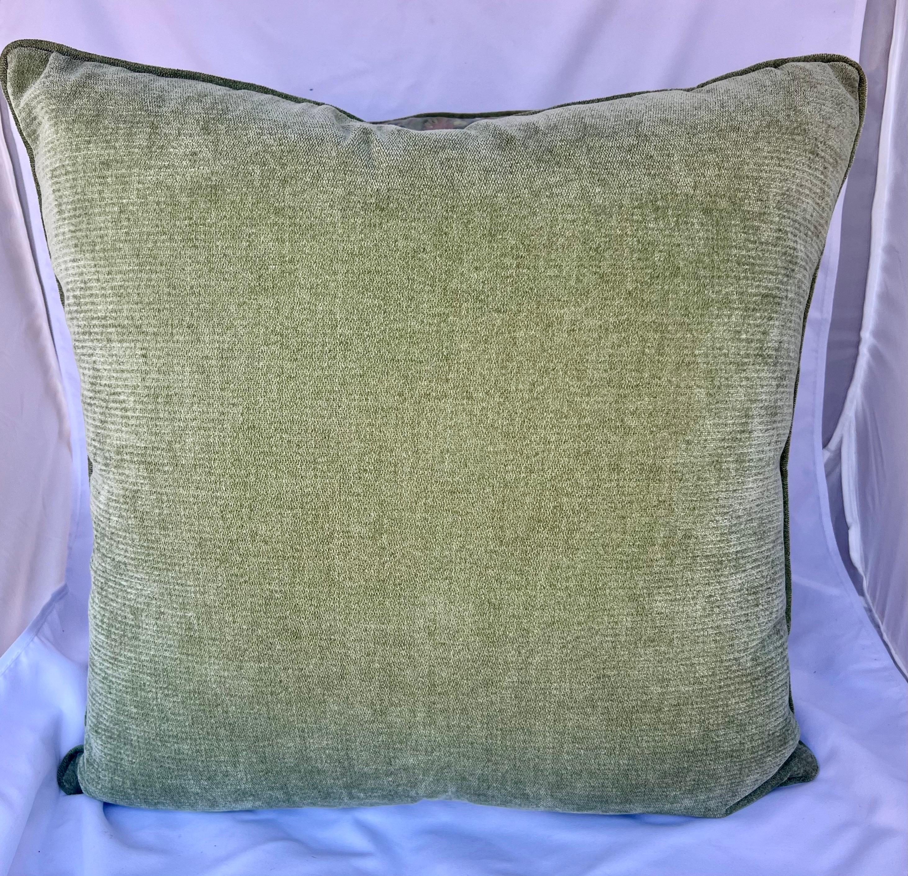 Italian Pair of Green & Blue DeMedici Patterned Fortuny Pillows