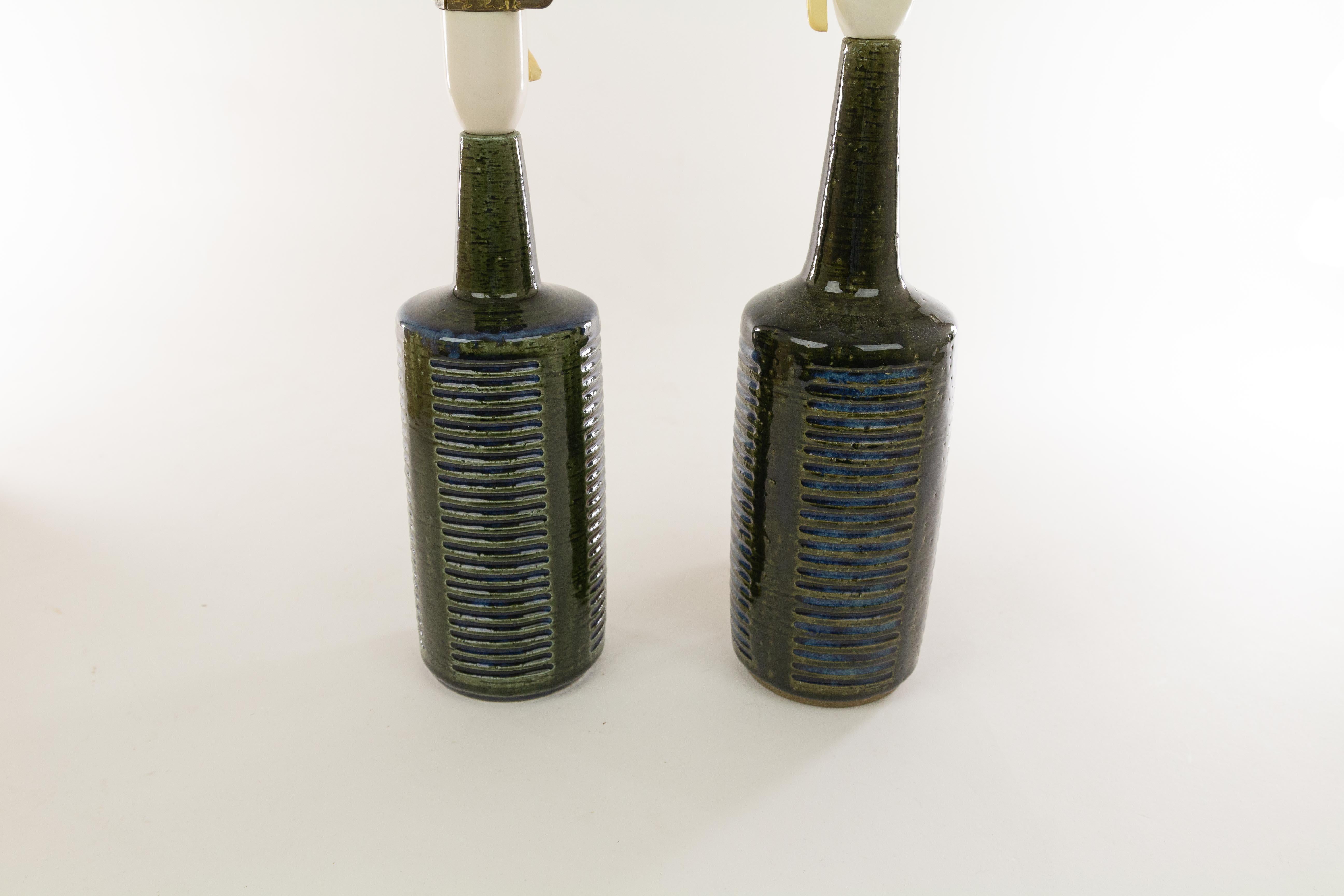 Danish Pair of Green and Blue DL/30 Table Lamps by Linnemann-Schmidt for Palshus, 1960s