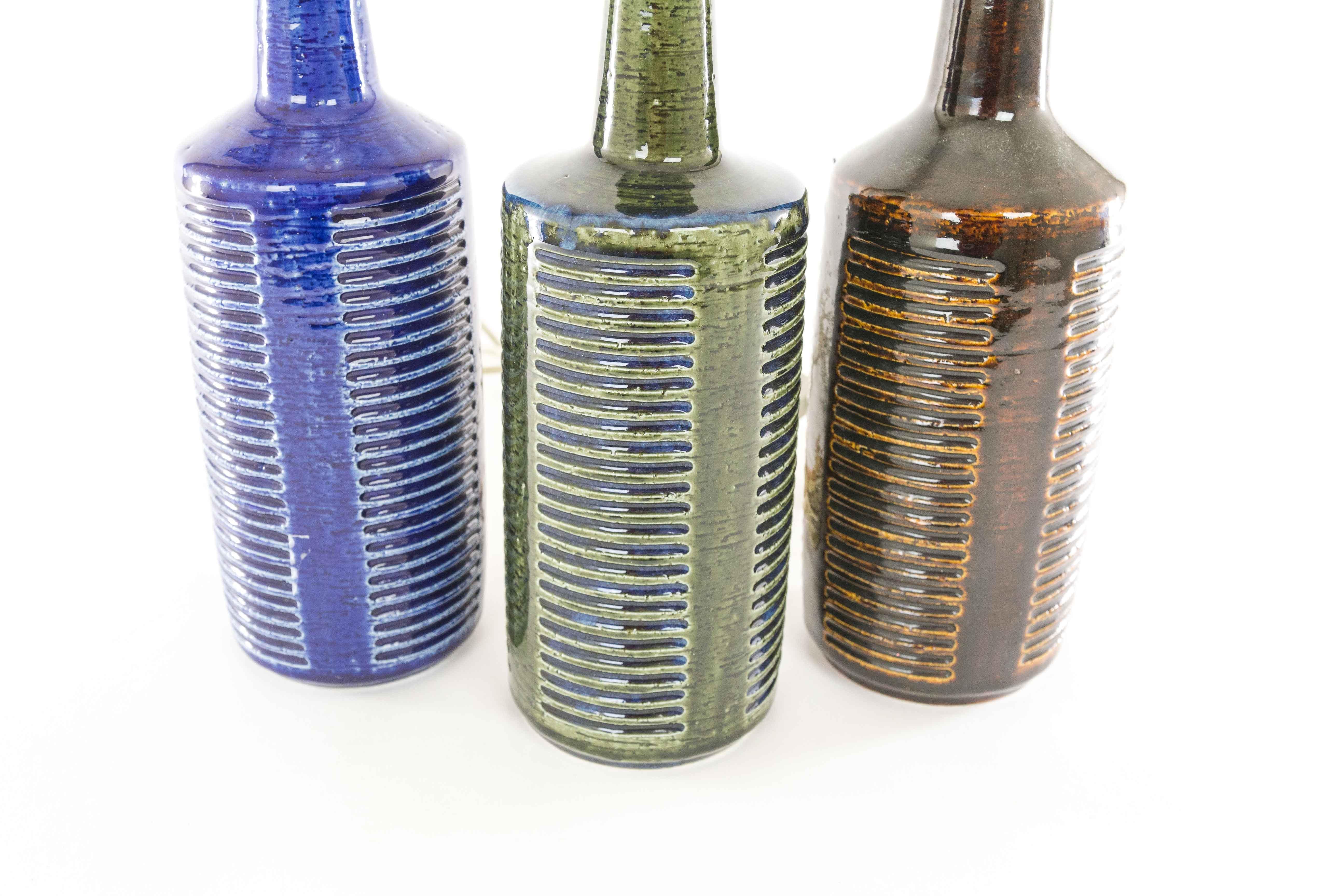 Ceramic Pair of Green and Blue DL/30 Table Lamps by Linnemann-Schmidt for Palshus, 1960s