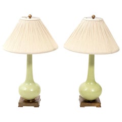 Pair of Green Bottle Vase Lamps Pair of Green Bottle Vase Lamps