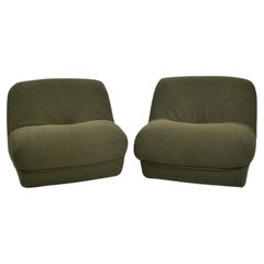 Vintage Pair of green bouclé armchairs, 1970s