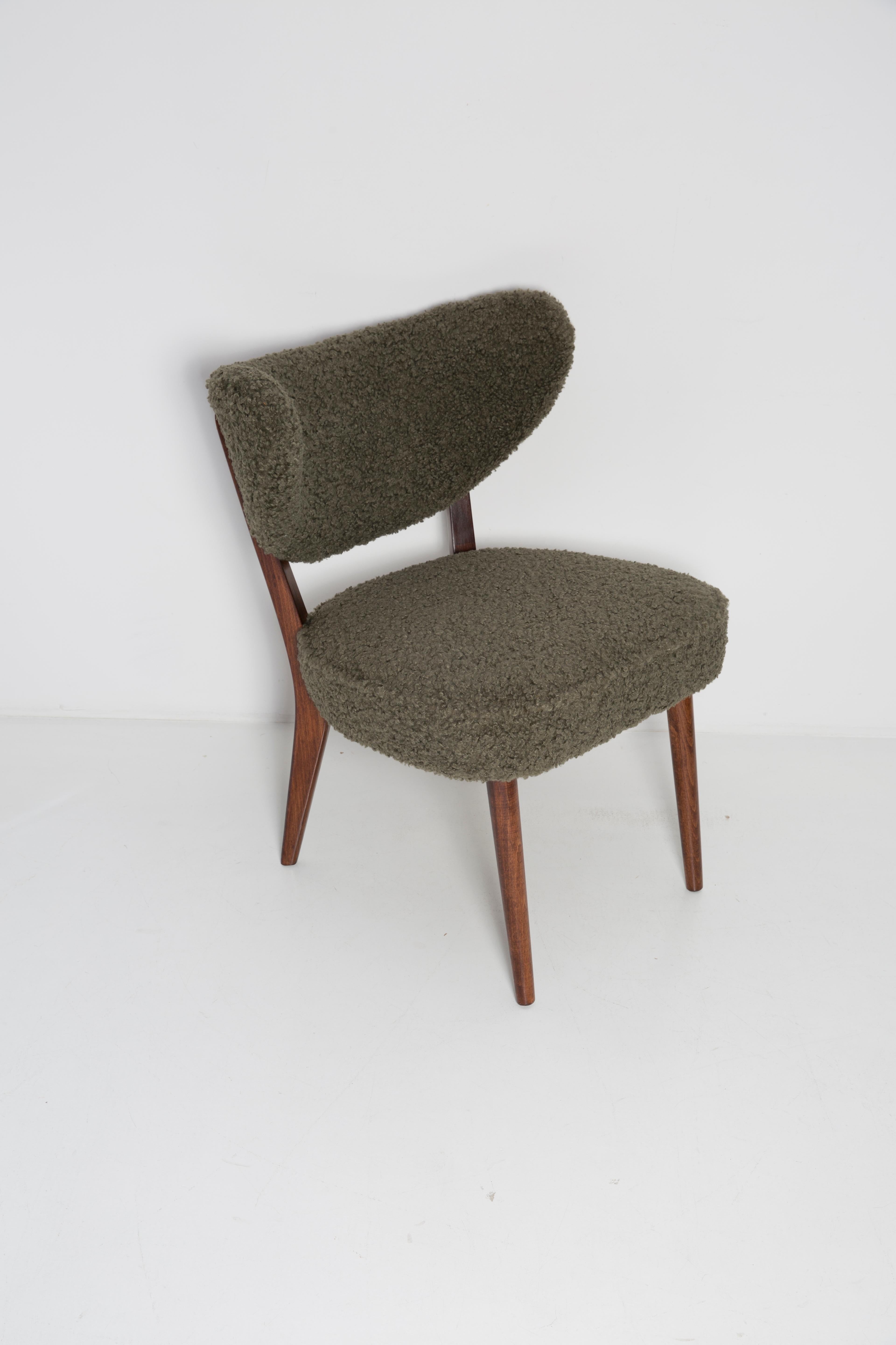 Polish Pair of Green Boucle Shell Club Chairs, by Vintola Studio, Europe, Poland For Sale
