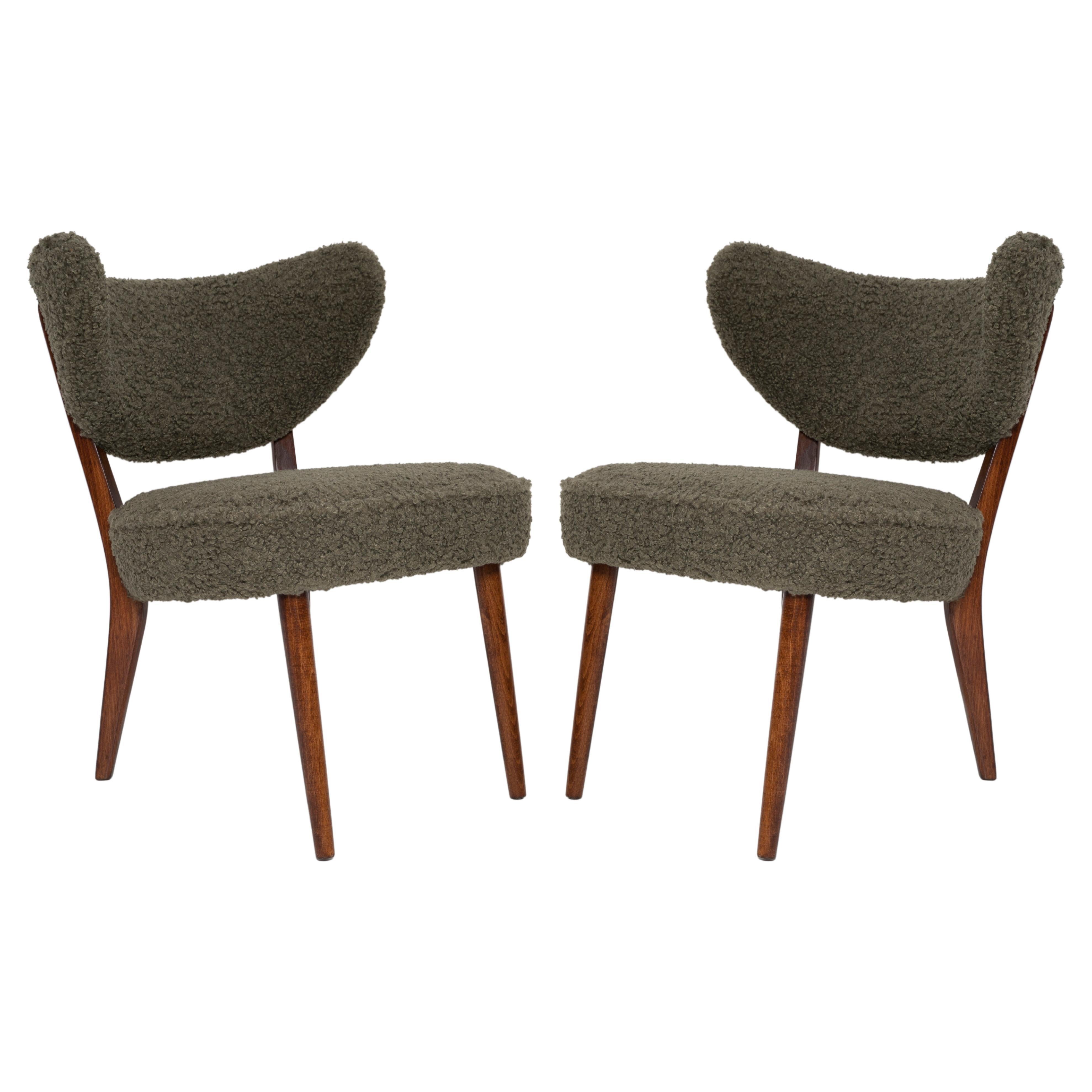 Pair of Green Boucle Shell Club Chairs, by Vintola Studio, Europe, Poland For Sale