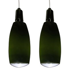 Coppia di plafoniere in vetro incamiciato verde di Stilnovo, Italia, anni '60