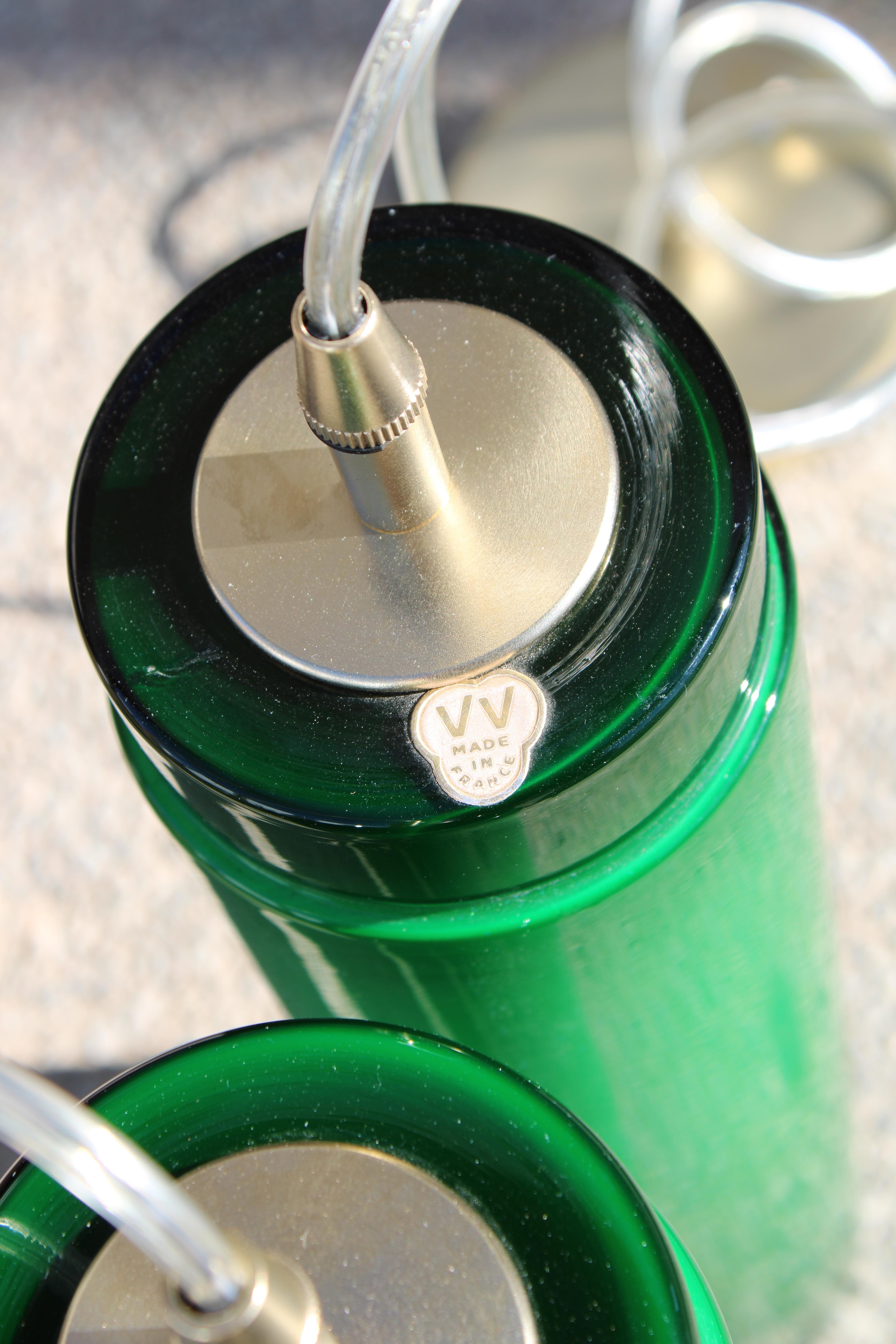 French Pair of Green Cased Glass Pendants, Made in France For Sale