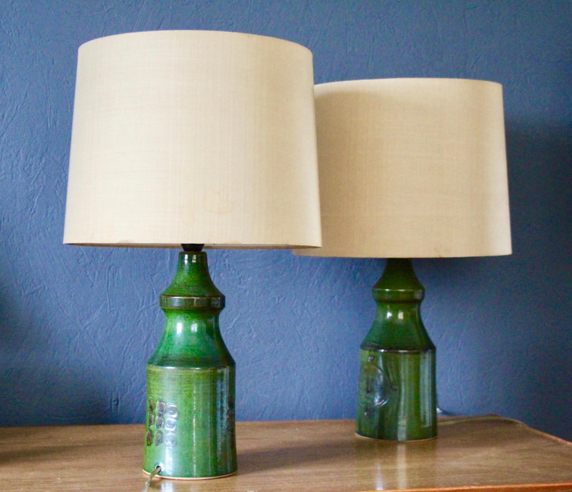 Pair of green ceramic danish table lamp For Sale 1