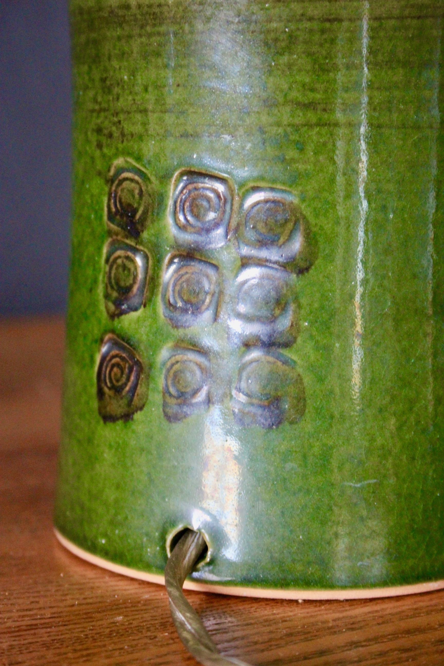 Pair of green ceramic danish table lamp For Sale 2