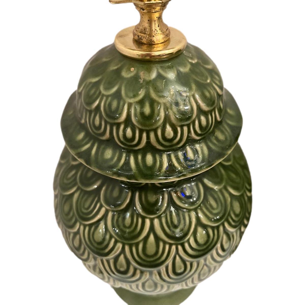 Italian Pair of Green Ceramic Lamps For Sale