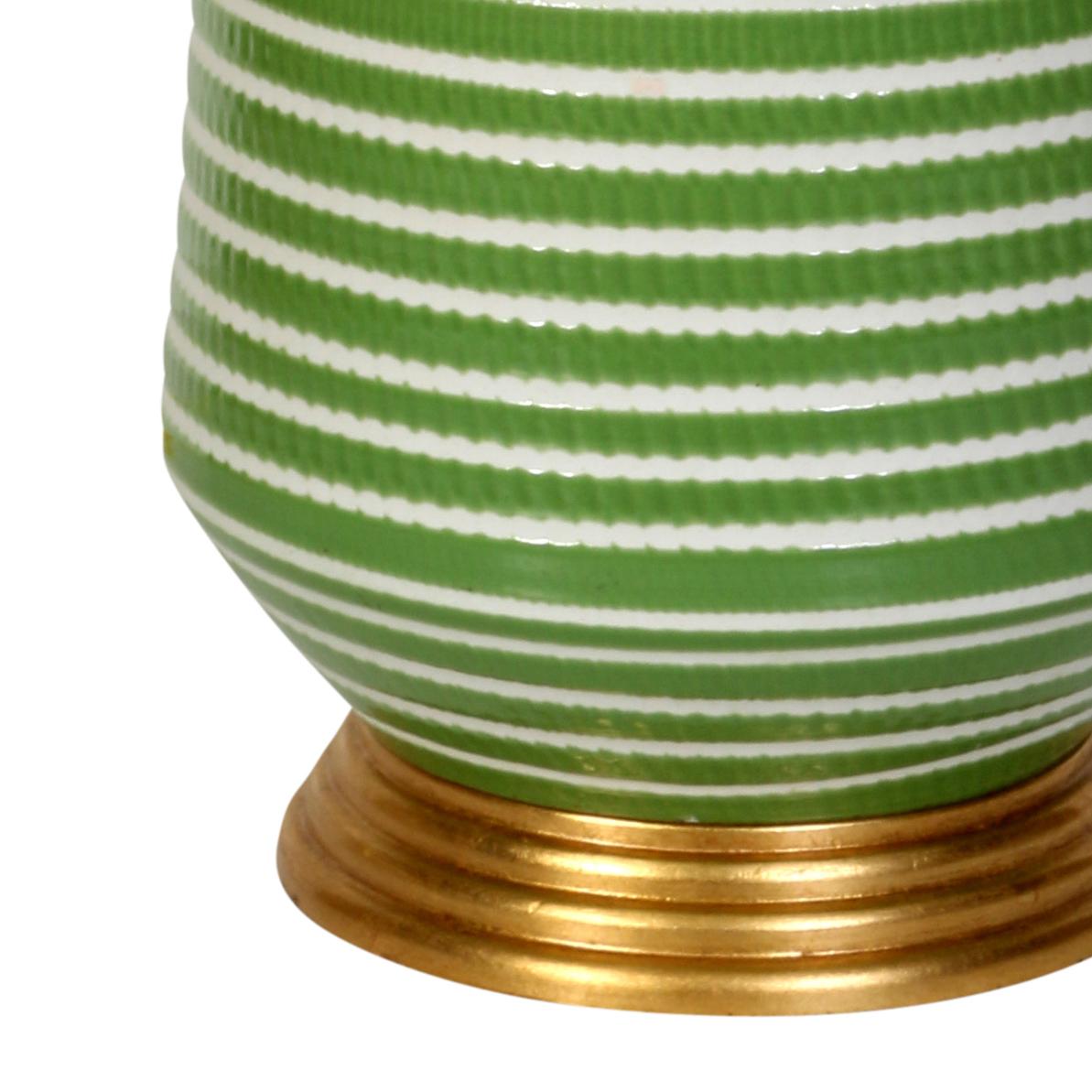 Pair of Green Ceramic Lamps with Giltwood Base  In Excellent Condition For Sale In New York, NY