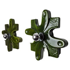 Pair of green ceramic Puzzle wall lights by Hustadt Leuchten, Germany, 1960
