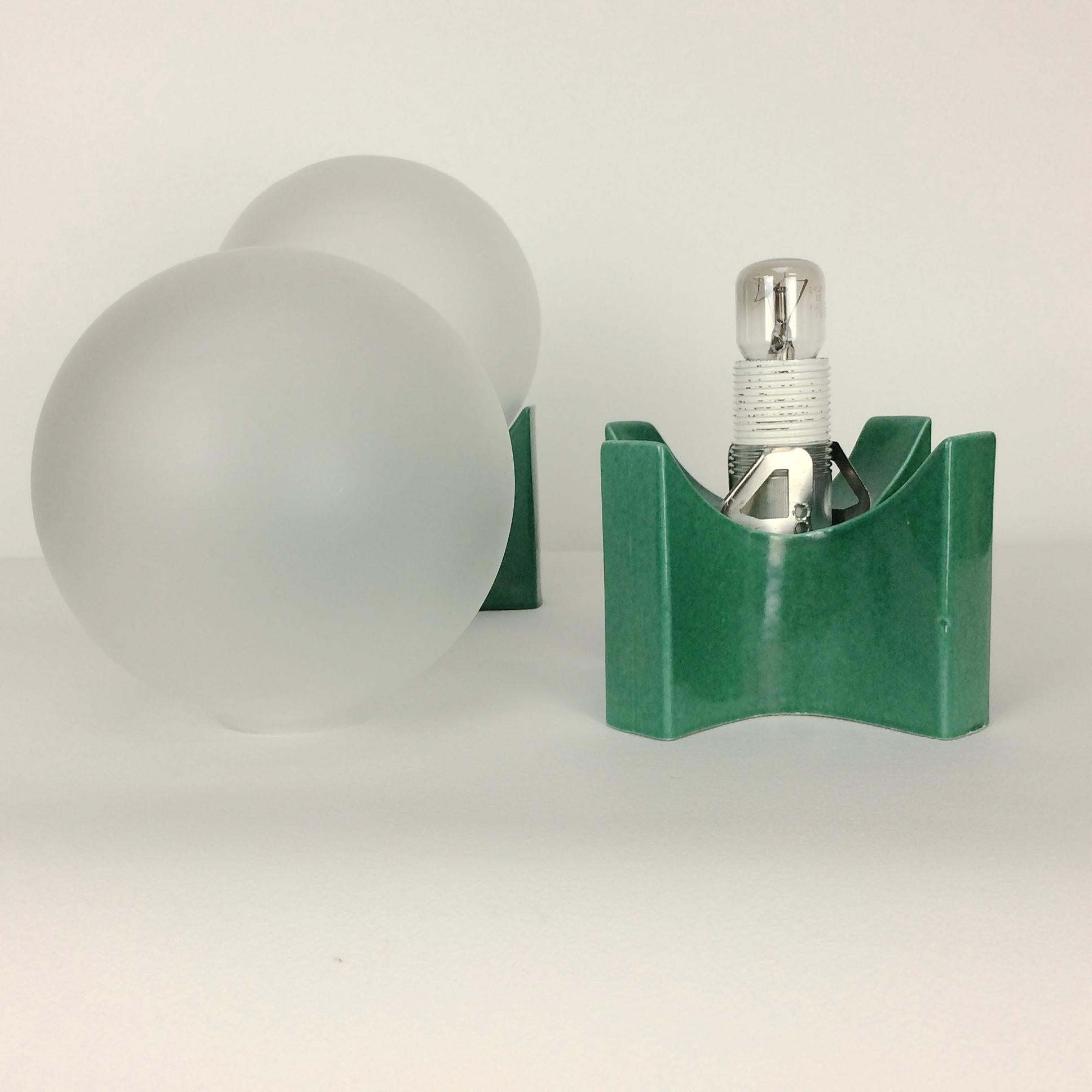 Pair of Green Ceramic Table Lamps, circa 1960, Italy 4