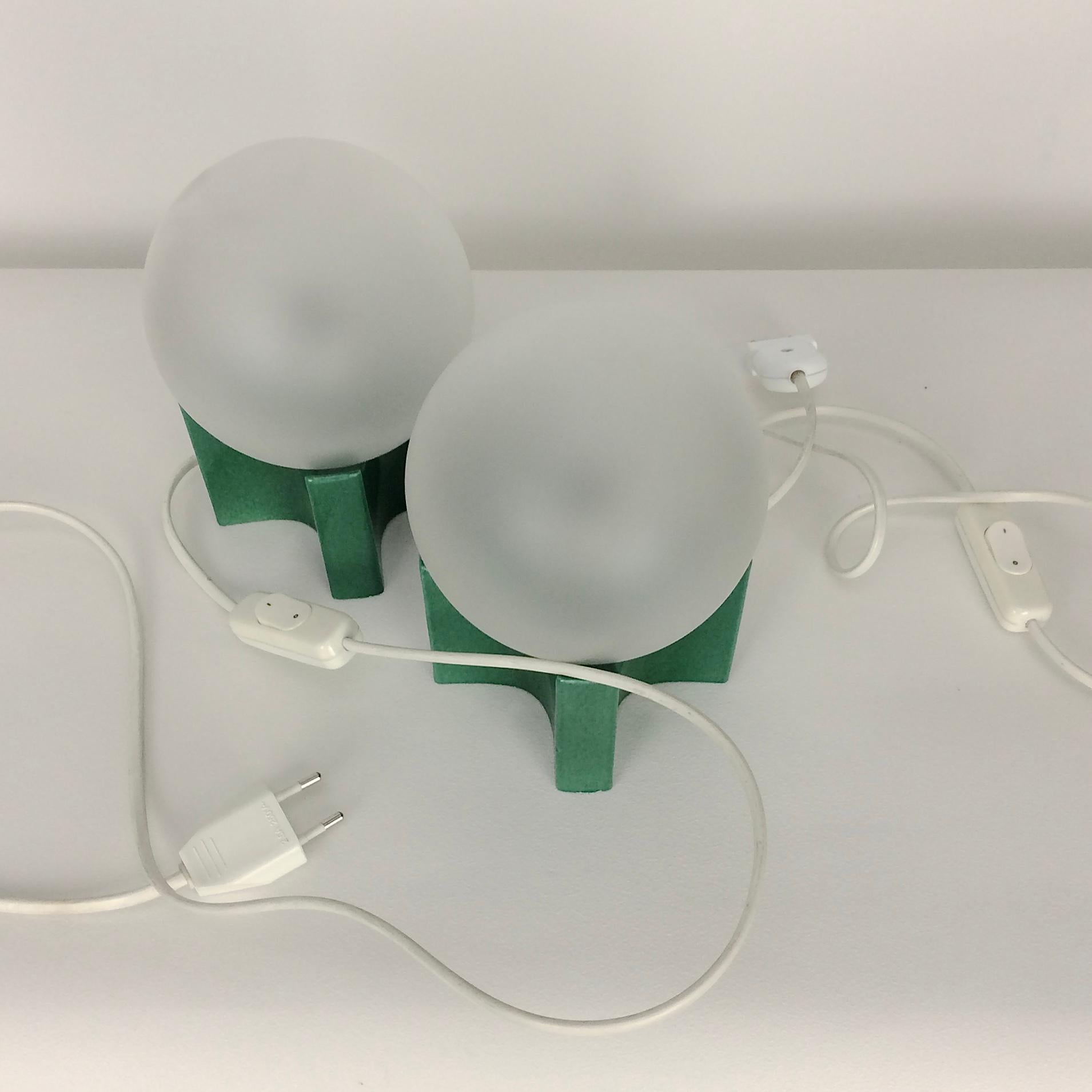 Pair of Green Ceramic Table Lamps, circa 1960, Italy 5
