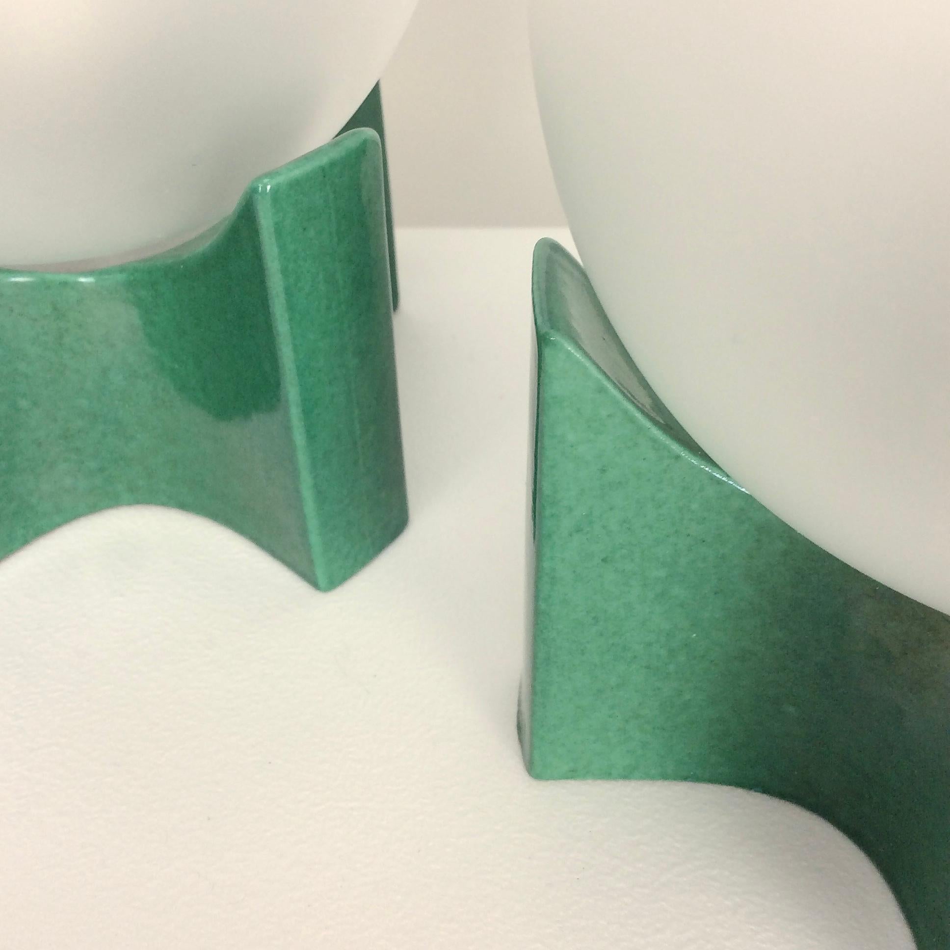 Pair of Green Ceramic Table Lamps, circa 1960, Italy 6