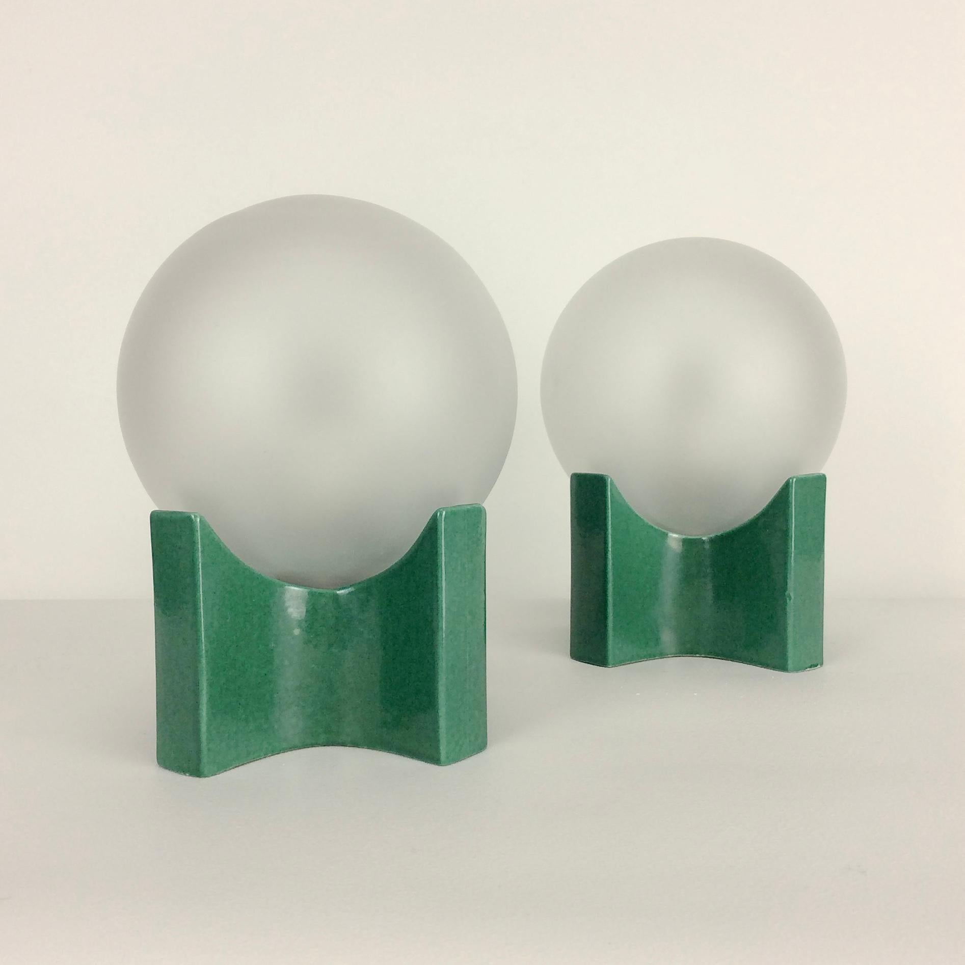 Pair of Green Ceramic Table Lamps, circa 1960, Italy 7