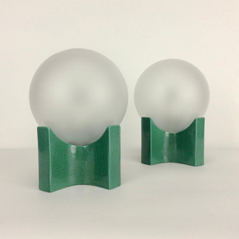 Pair of Green Ceramic Table Lamps, circa 1960, Italy For Sale 7