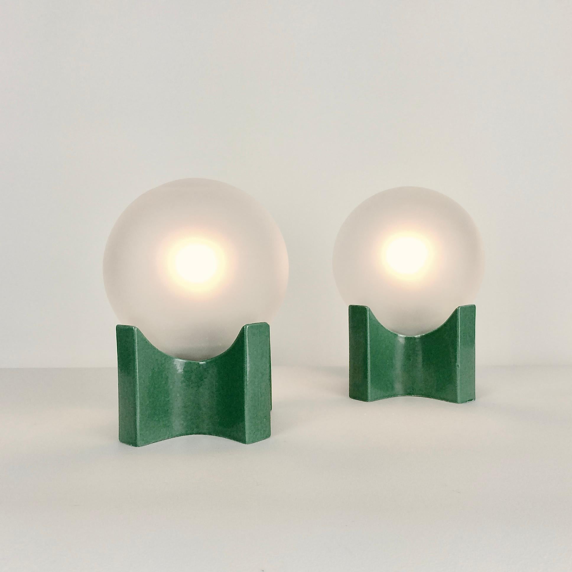 Pair of Green Ceramic Table Lamps, circa 1960, Italy 8