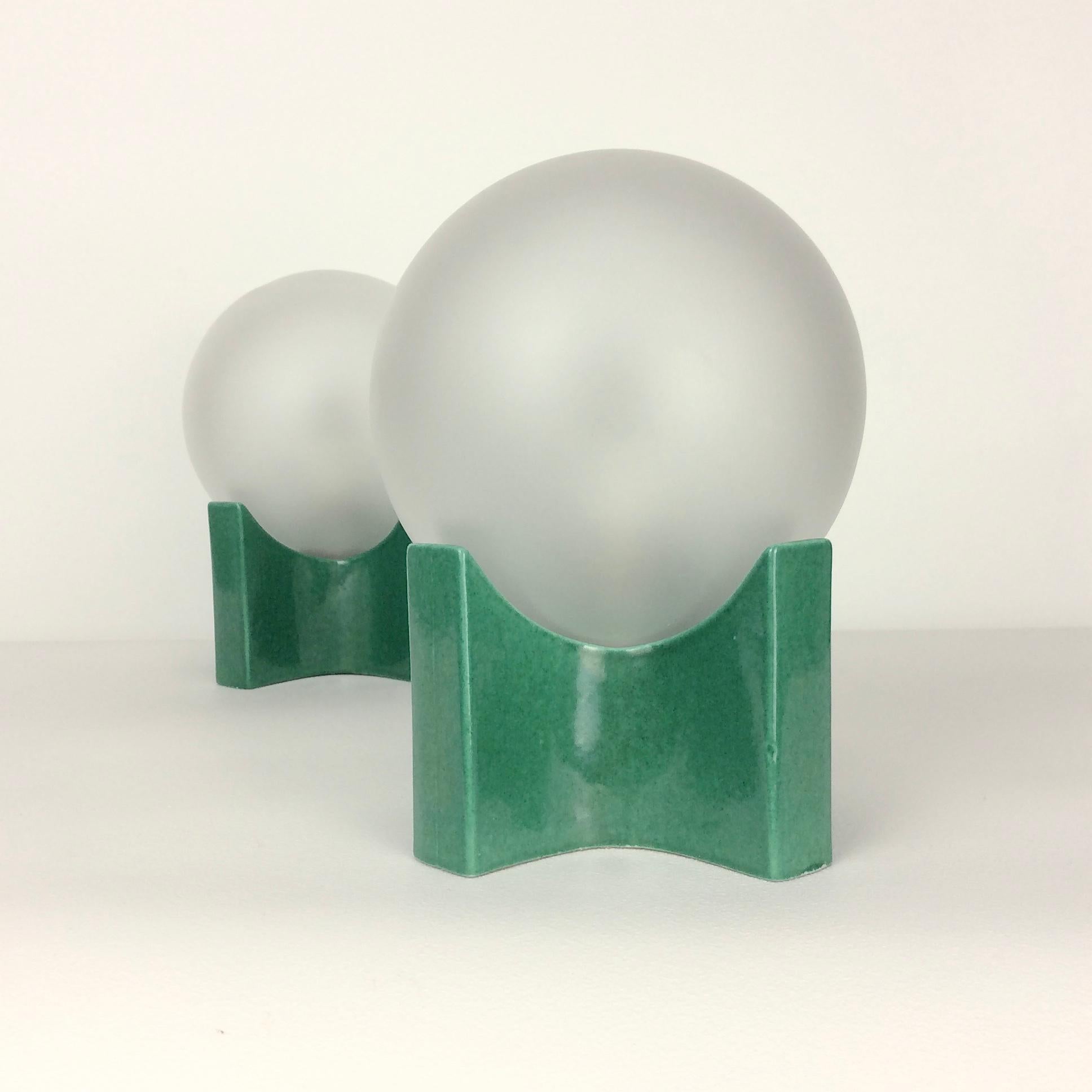 Italian Pair of Green Ceramic Table Lamps, circa 1960, Italy