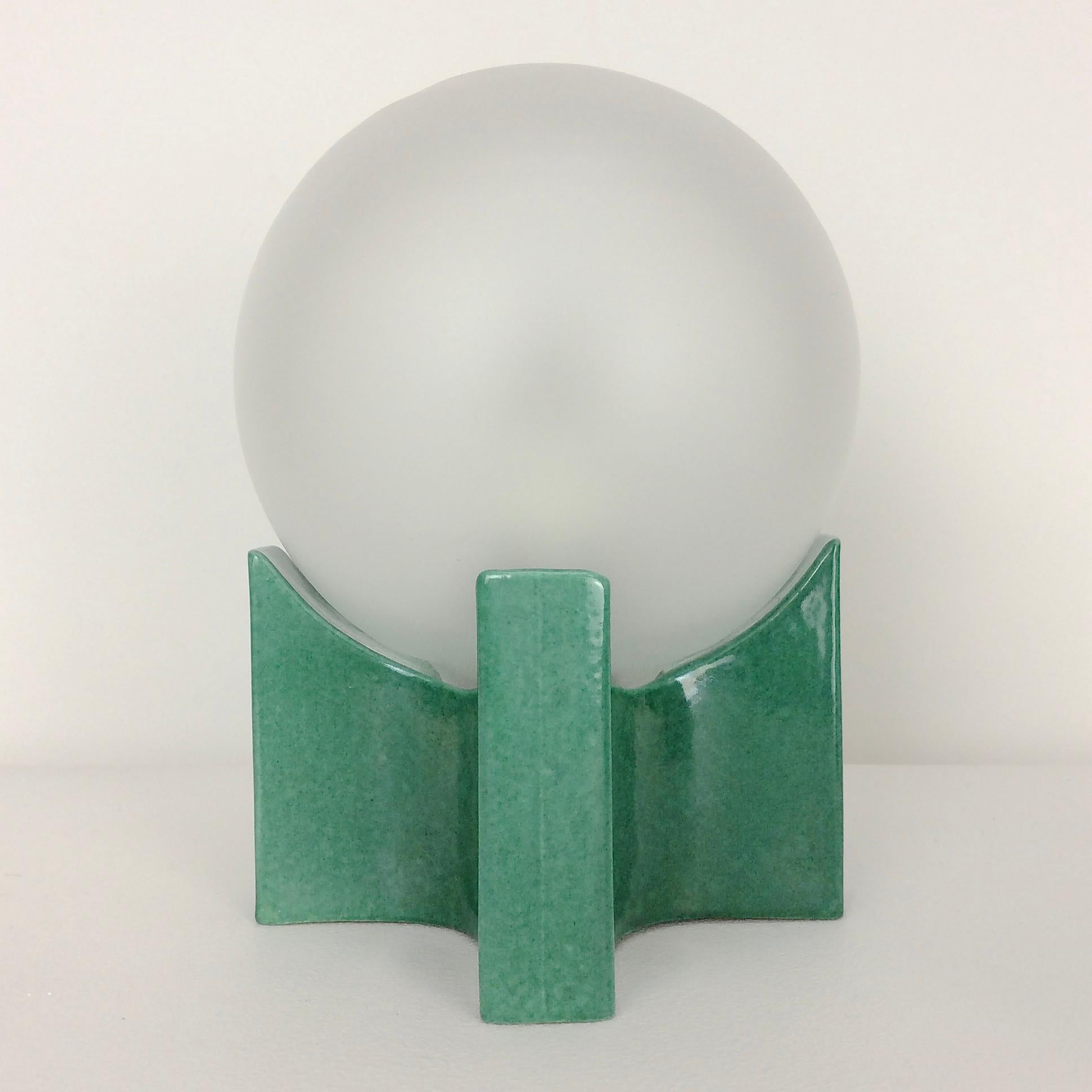 Pair of Green Ceramic Table Lamps, circa 1960, Italy 1