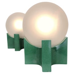 Pair of Green Ceramic Table Lamps, circa 1960, Italy
