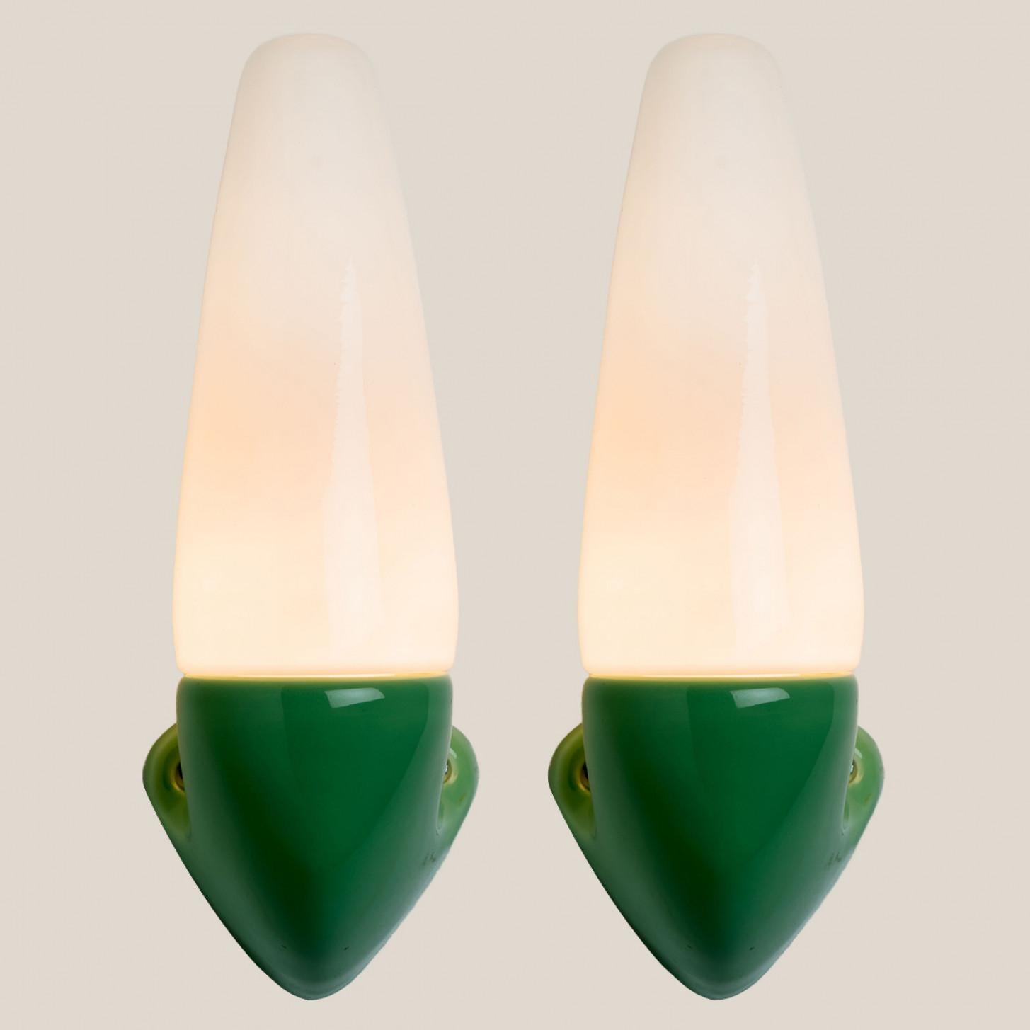 Pair of Green Ceramic Wall Lights, Sigvard Bernadotte, 1970 For Sale 4