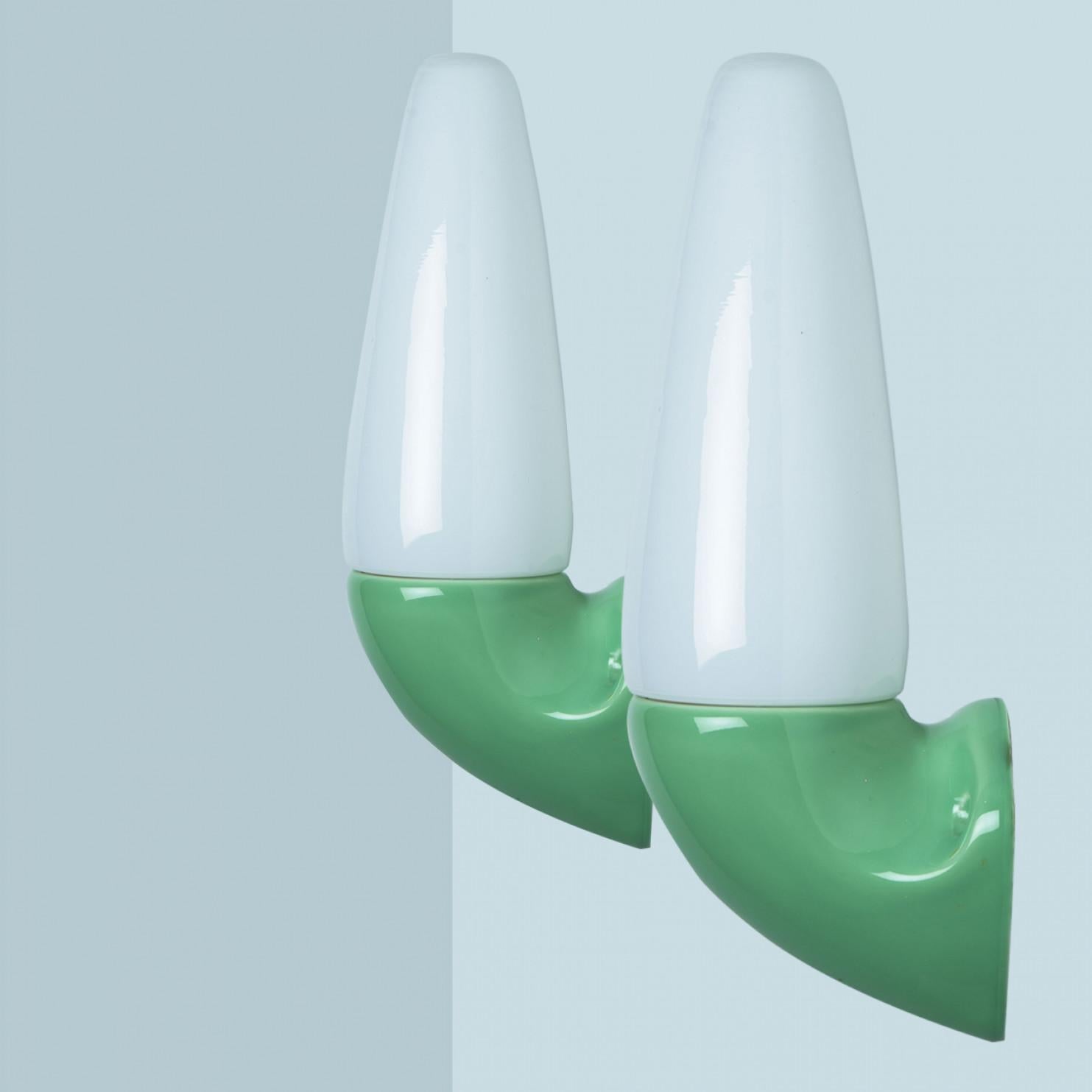 Pair of Green Ceramic Wall Lights, Sigvard Bernadotte, 1970 For Sale 6