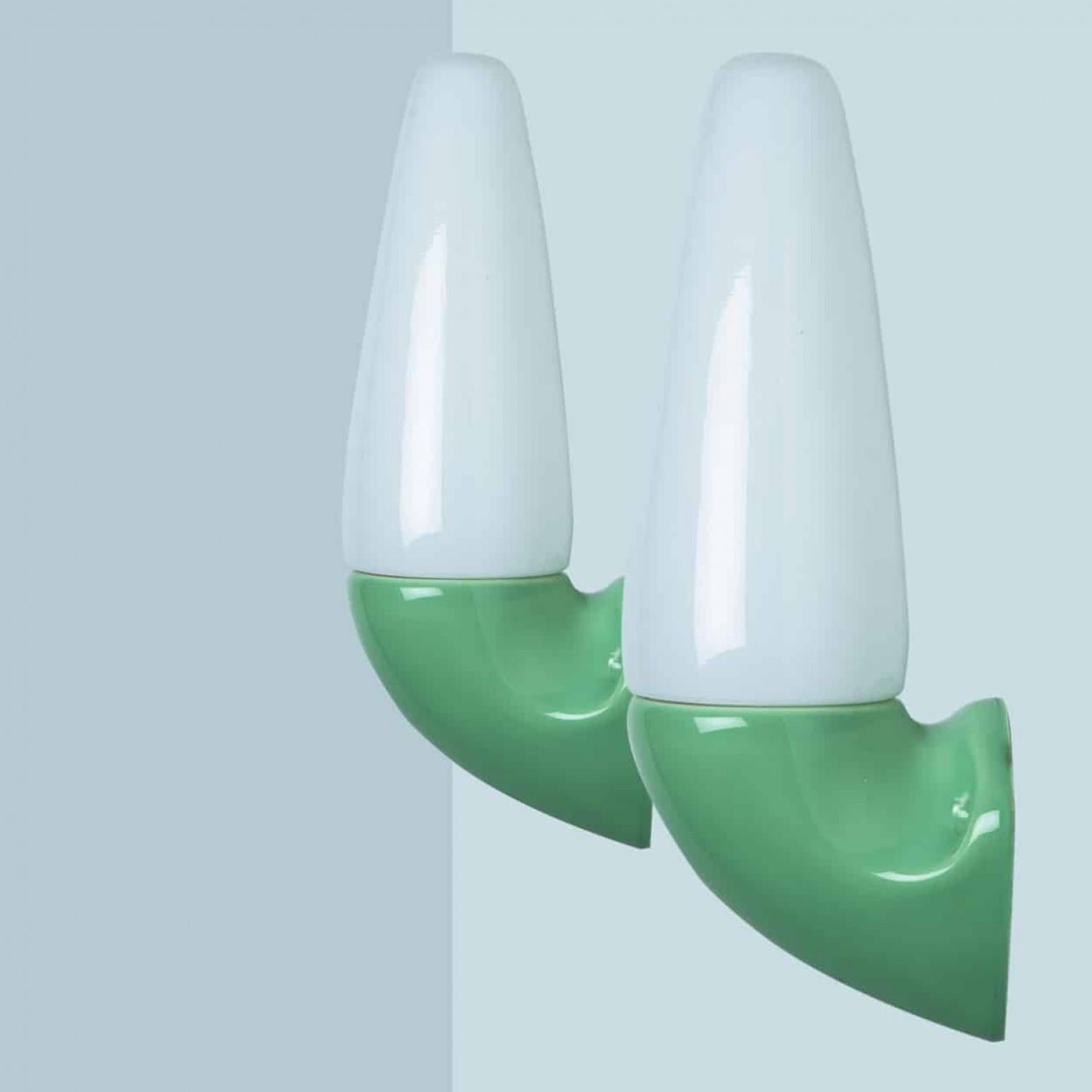 Pair of Green Ceramic Wall Lights, Sigvard Bernadotte, 1970 im Angebot 5