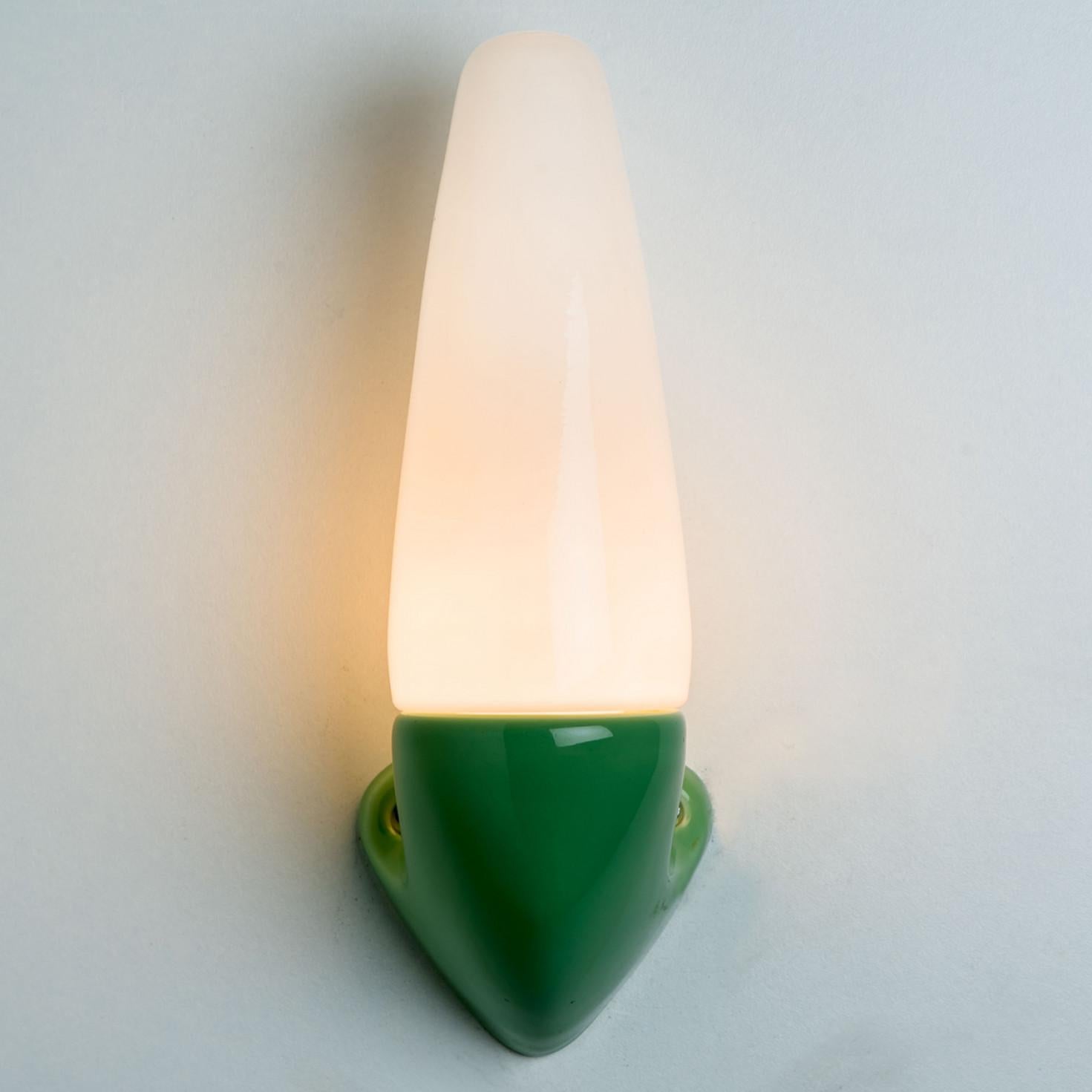 Glazed Pair of Green Ceramic Wall Lights, Sigvard Bernadotte, 1970 For Sale