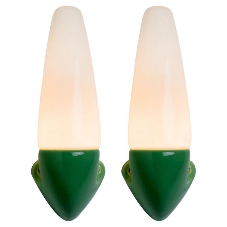 Pair of Green Ceramic Wall Lights, Sigvard Bernadotte, 1970 For Sale
