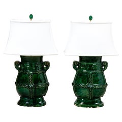 Pair of Green Chinese Lamps
