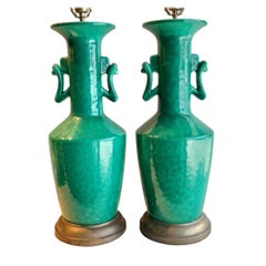 Pair of Green Chinoiserie Table Lamps