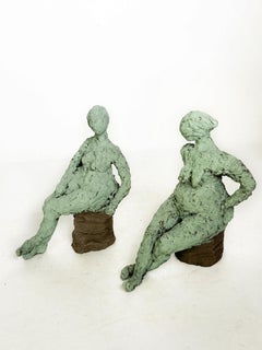 Pair of Green Clay Sculptures, France, 1970s
