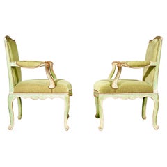 Coppia di poltrone dipinte Luigi XV di colore verde