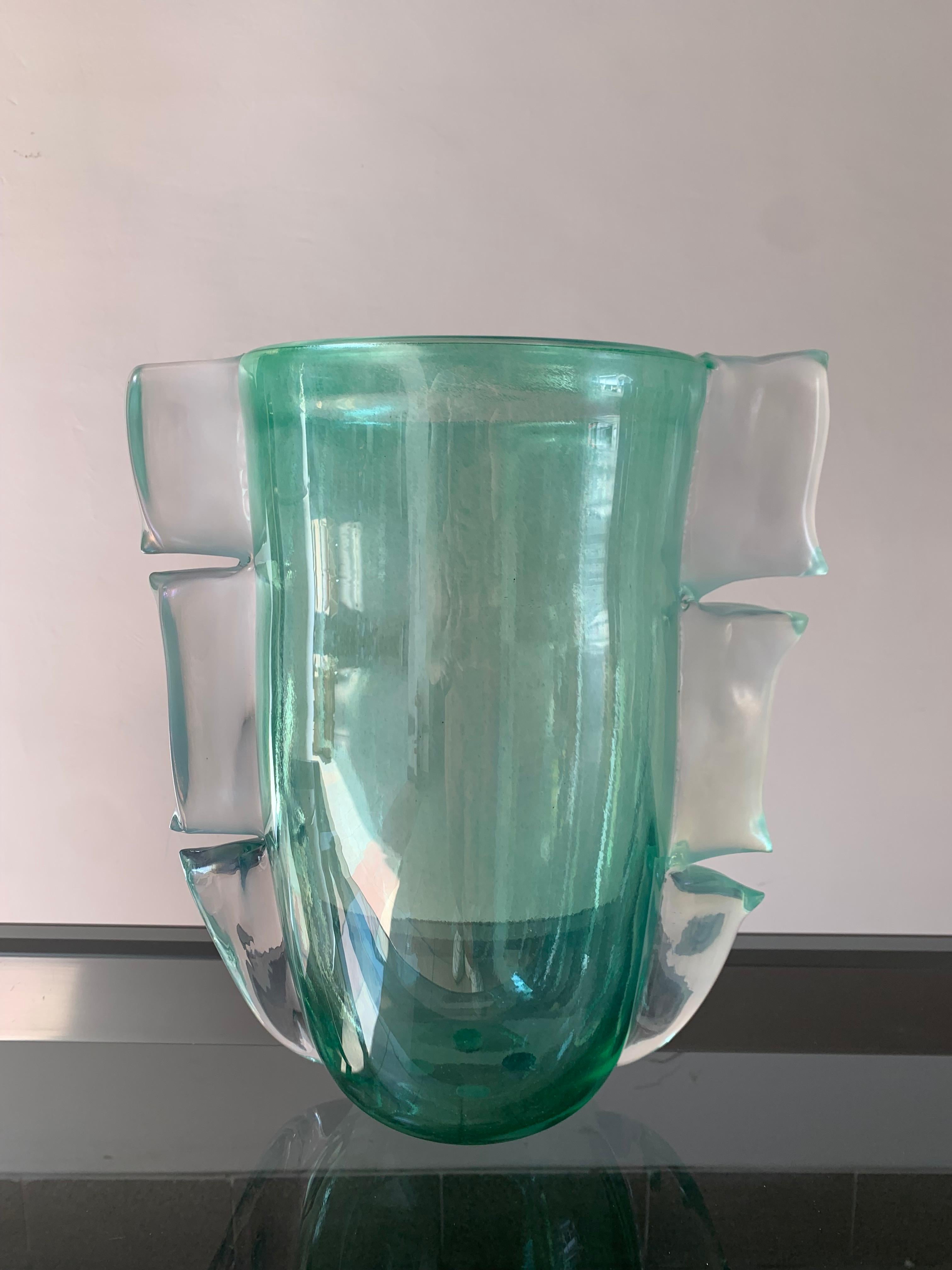 Pair of Green Costantini Murano Vases, 1990 In Good Condition In Saint ouen, FR