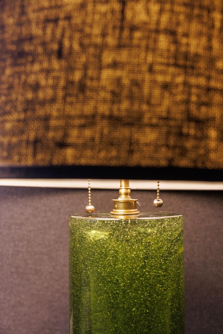 Mid-Century Modern Pair of Green Crushed Ice Resin Lamps, from Andy Cohen's Personal Collection