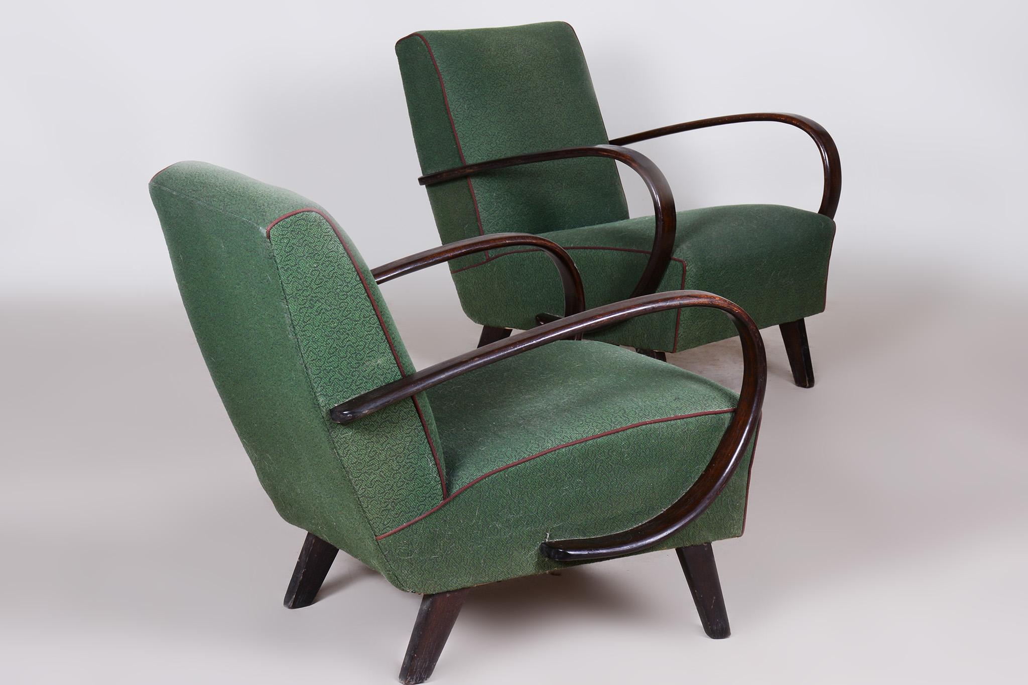 Paar grüne tschechische Art-Déco-Sessel aus Buche, Jindrich Halabala, UP Zavody, 1930er Jahre 1